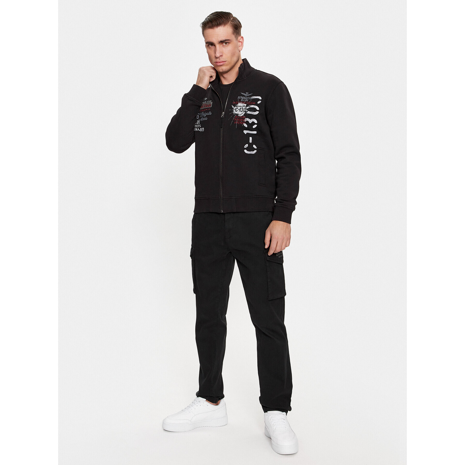 Aeronautica Militare Kalhoty z materiálu 232PA1503CT3164 Černá Slim Fit - Pepit.cz