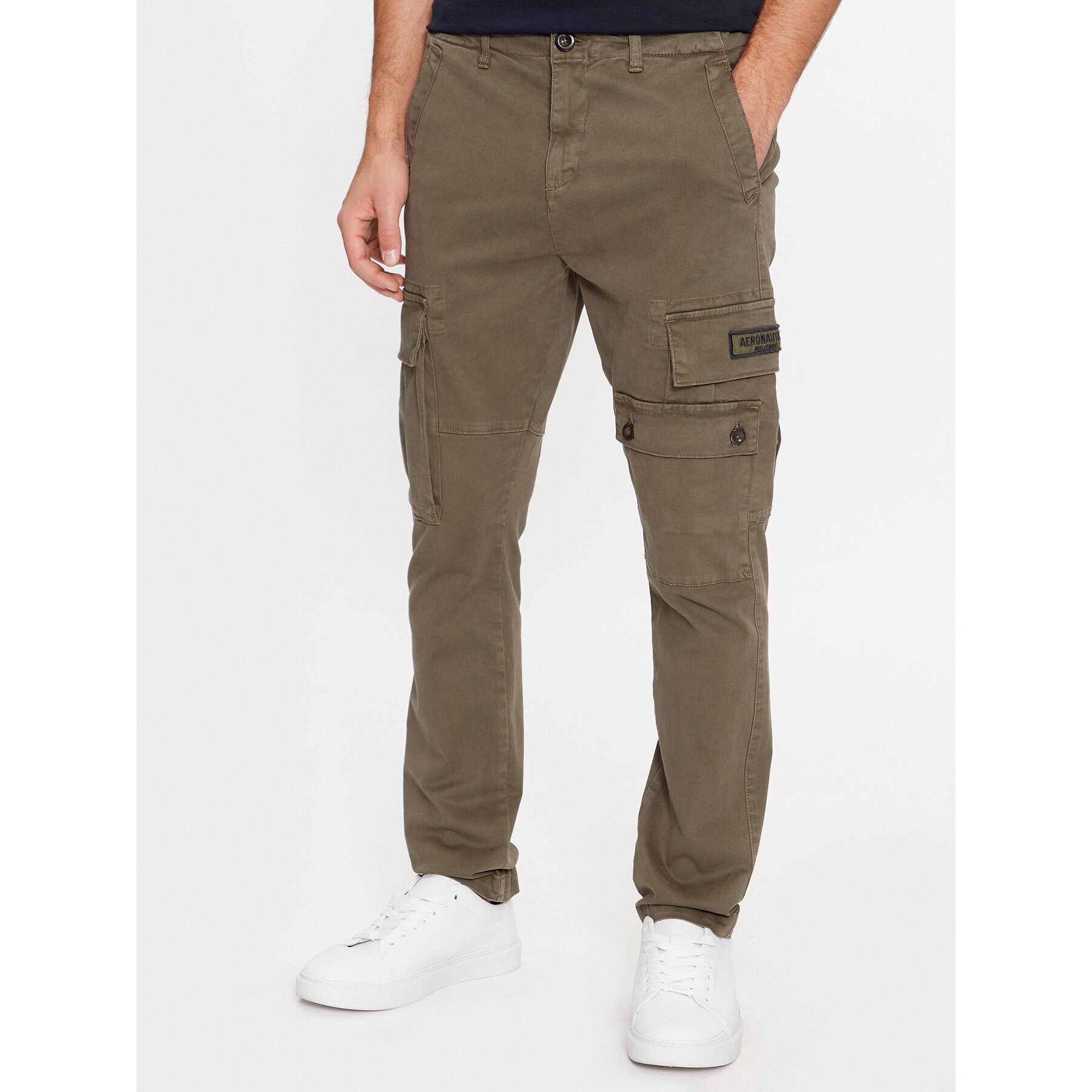 Aeronautica Militare Kalhoty z materiálu 232PA1550CT3163 Khaki Tapered Fit - Pepit.cz