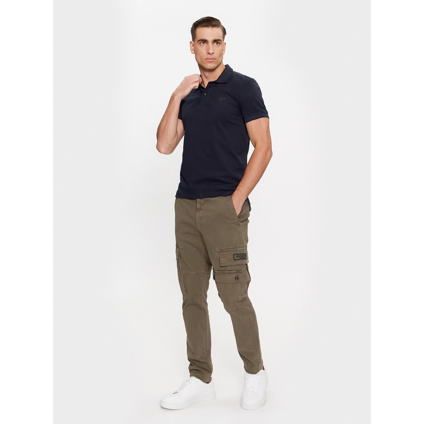 Aeronautica Militare Kalhoty z materiálu 232PA1550CT3163 Khaki Tapered Fit - Pepit.cz