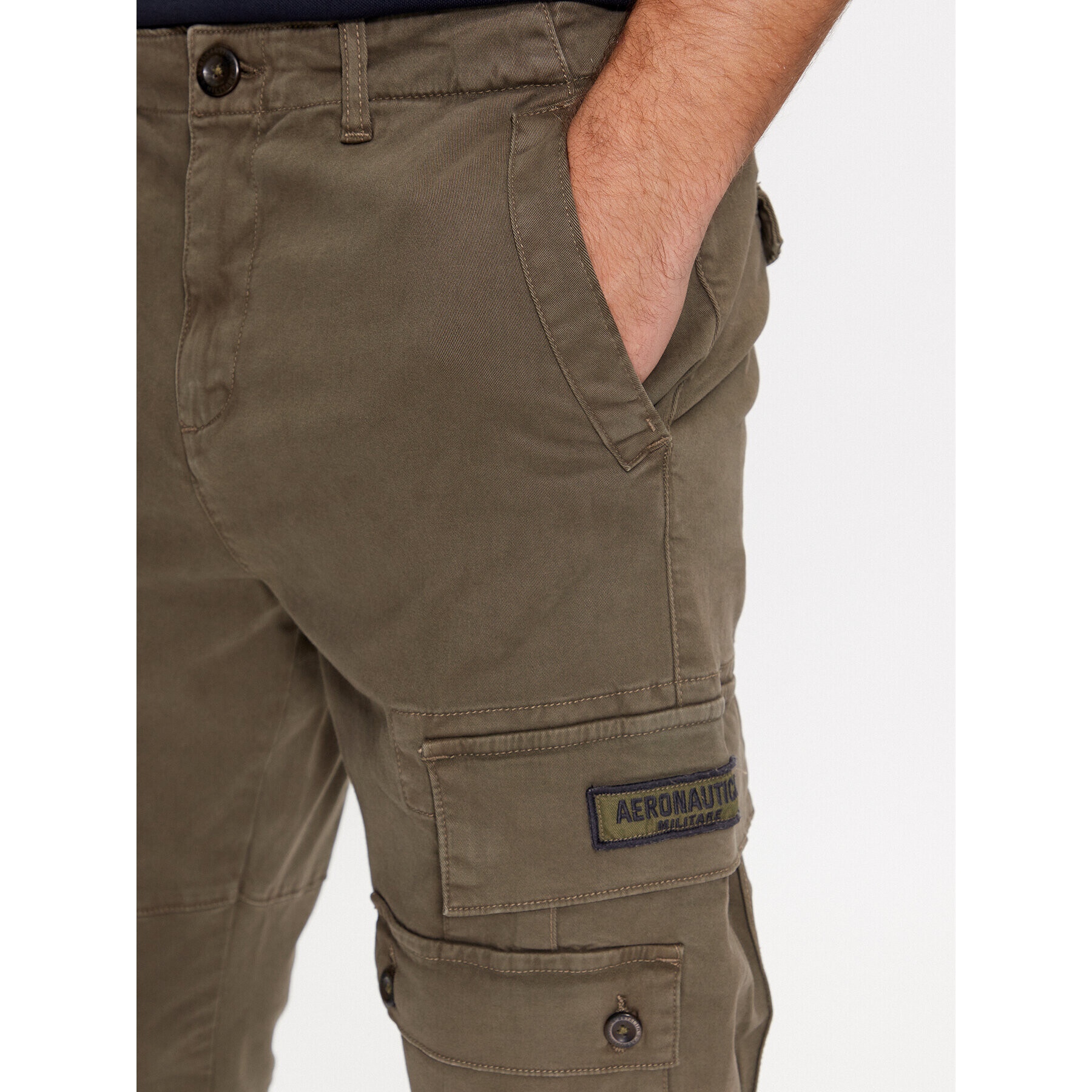 Aeronautica Militare Kalhoty z materiálu 232PA1550CT3163 Khaki Tapered Fit - Pepit.cz