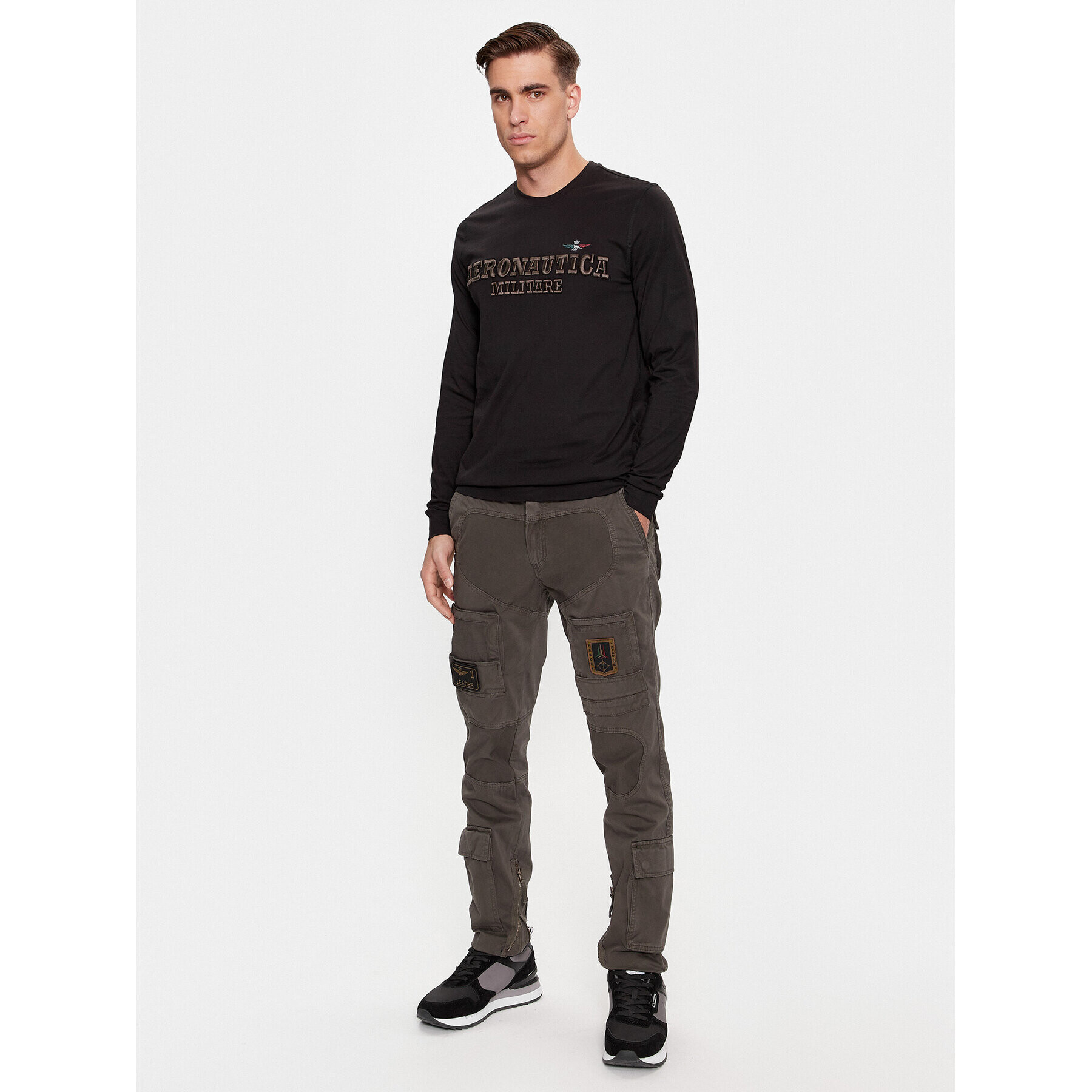 Aeronautica Militare Kalhoty z materiálu 232PA1557CT3170 Khaki Regular Fit - Pepit.cz