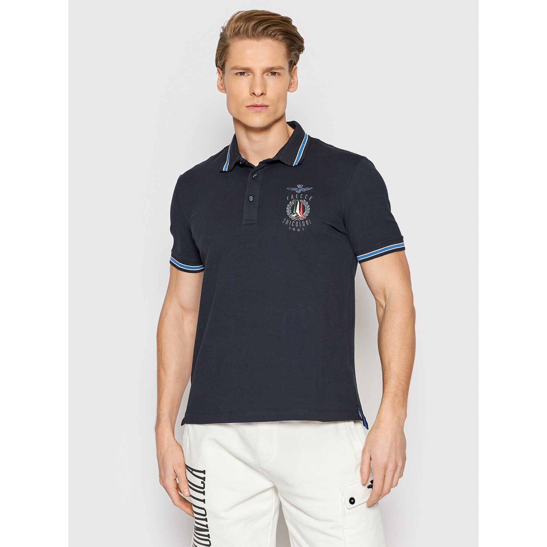 Aeronautica Militare Polokošile 221PO1599P191 Tmavomodrá Slim Fit - Pepit.cz