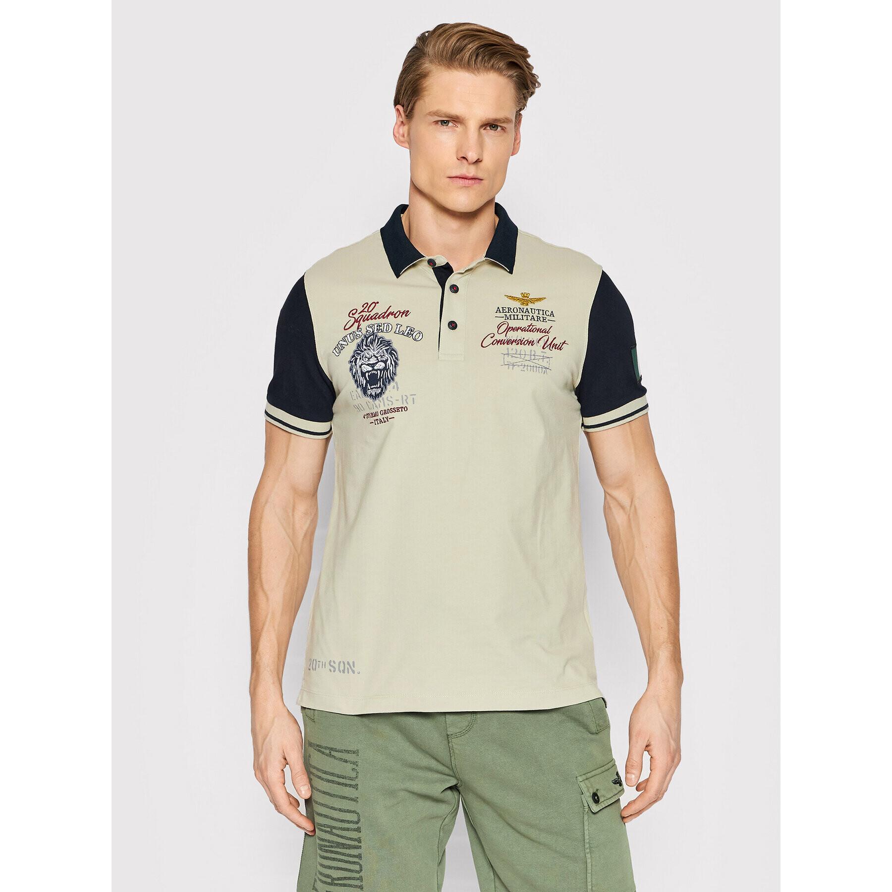 Aeronautica Militare Polokošile 221PO1627P199 Béžová Regular Fit - Pepit.cz