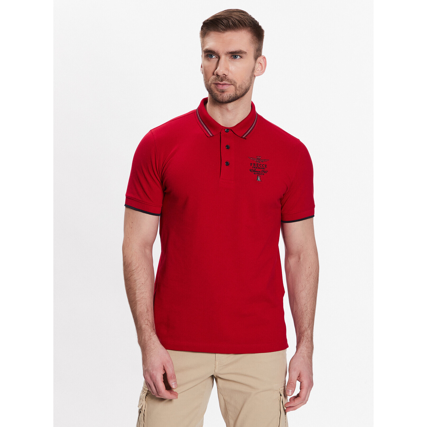 Aeronautica Militare Polokošile 231PO1673P191 Červená Slim Fit - Pepit.cz