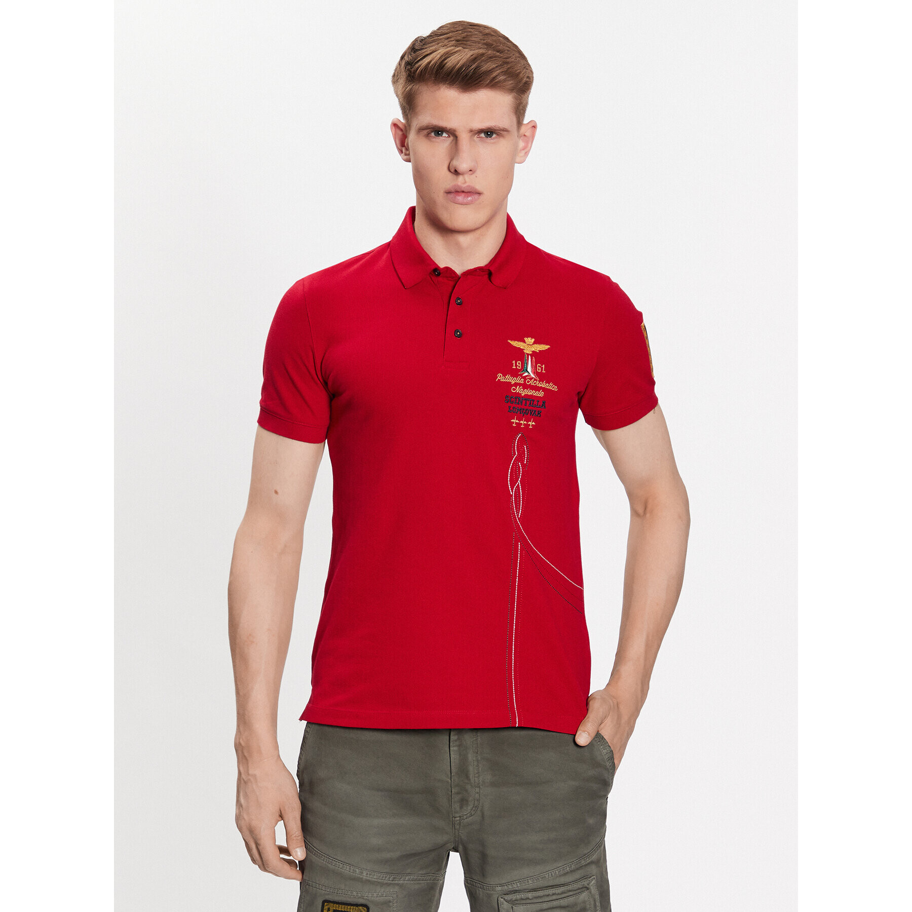 Aeronautica Militare Polokošile 231PO1695P191 Červená Regular Fit - Pepit.cz