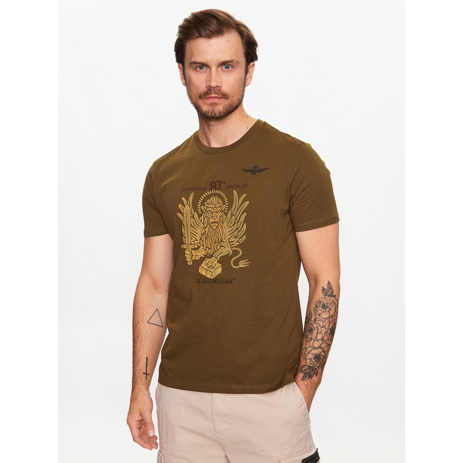 Aeronautica Militare T-Shirt 231TS2126J607 Zelená Regular Fit - Pepit.cz