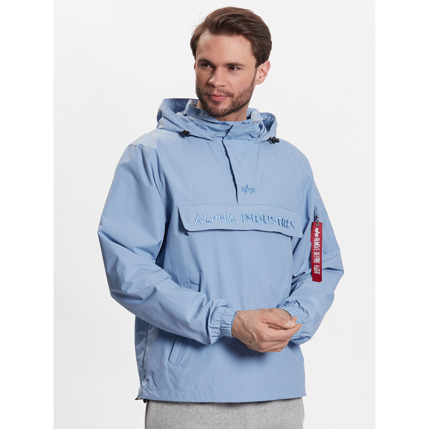 Alpha Industries Bunda anorak Embroidery Logo 106100 Modrá Regular Fit - Pepit.cz