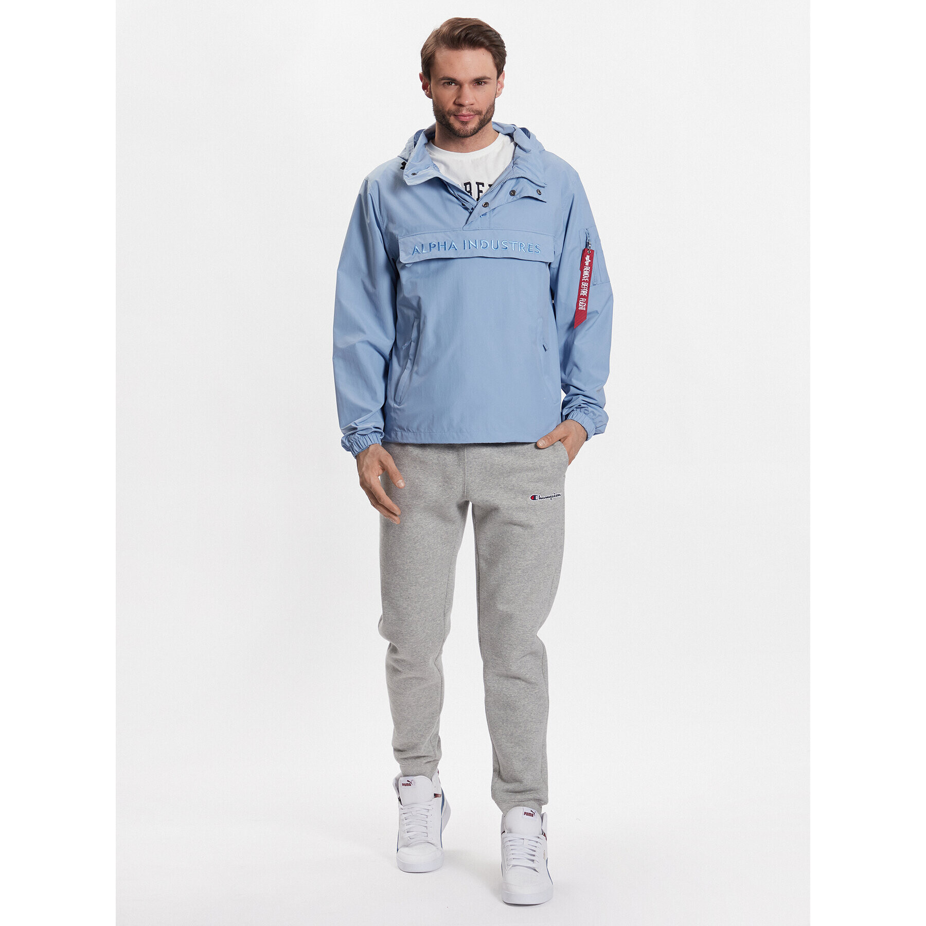 Alpha Industries Bunda anorak Embroidery Logo 106100 Modrá Regular Fit - Pepit.cz