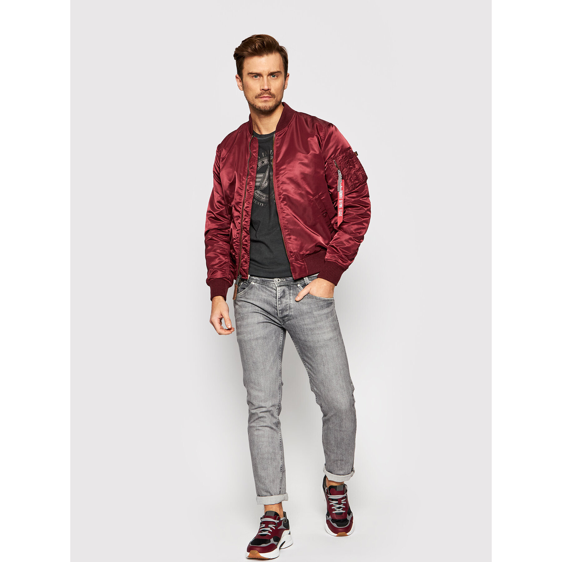 Alpha Industries Bunda bomber Battlewash 191118 Bordó Regular Fit - Pepit.cz