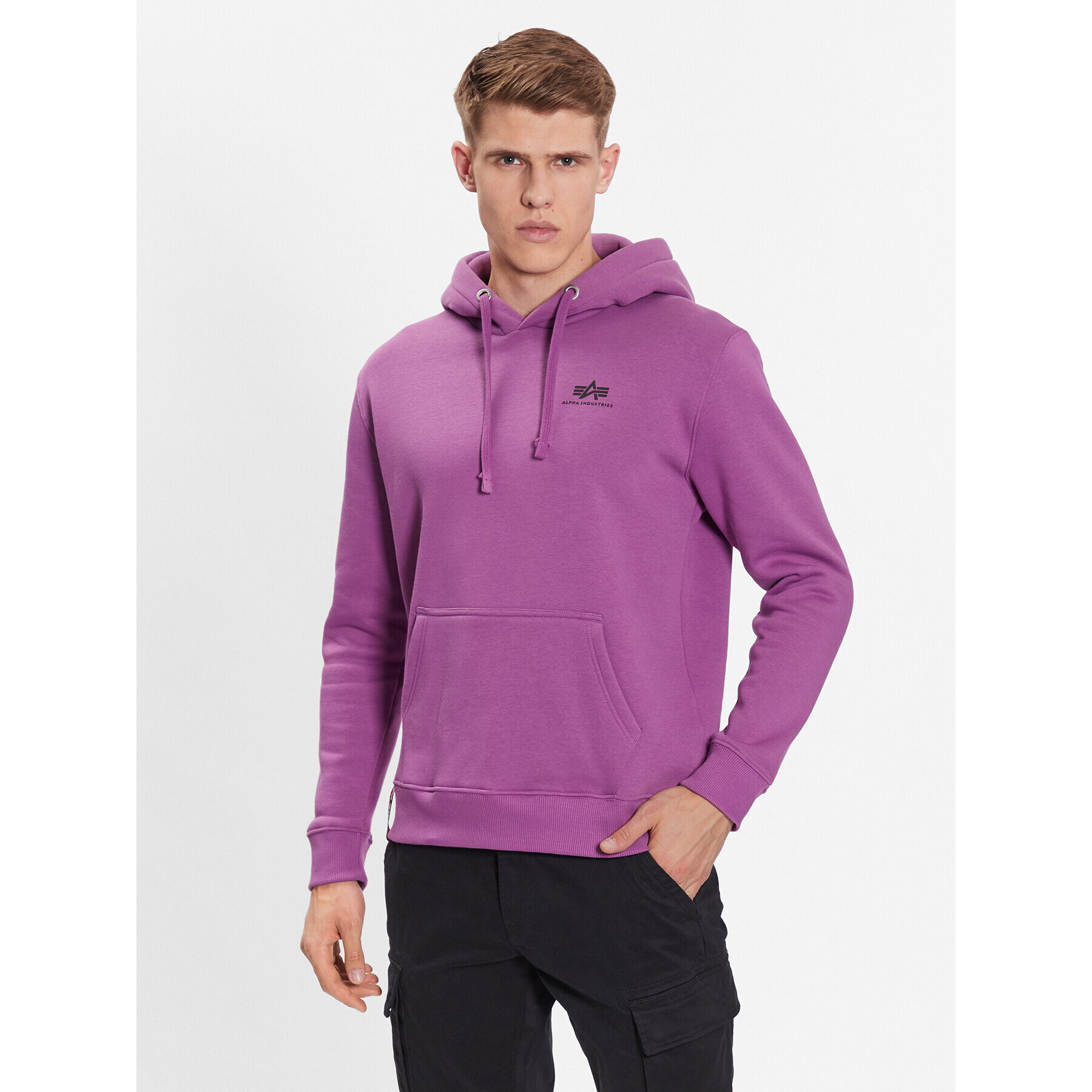 Alpha Industries Mikina Basic Hoody Small Logo Fialová Regular Fit - Pepit.cz