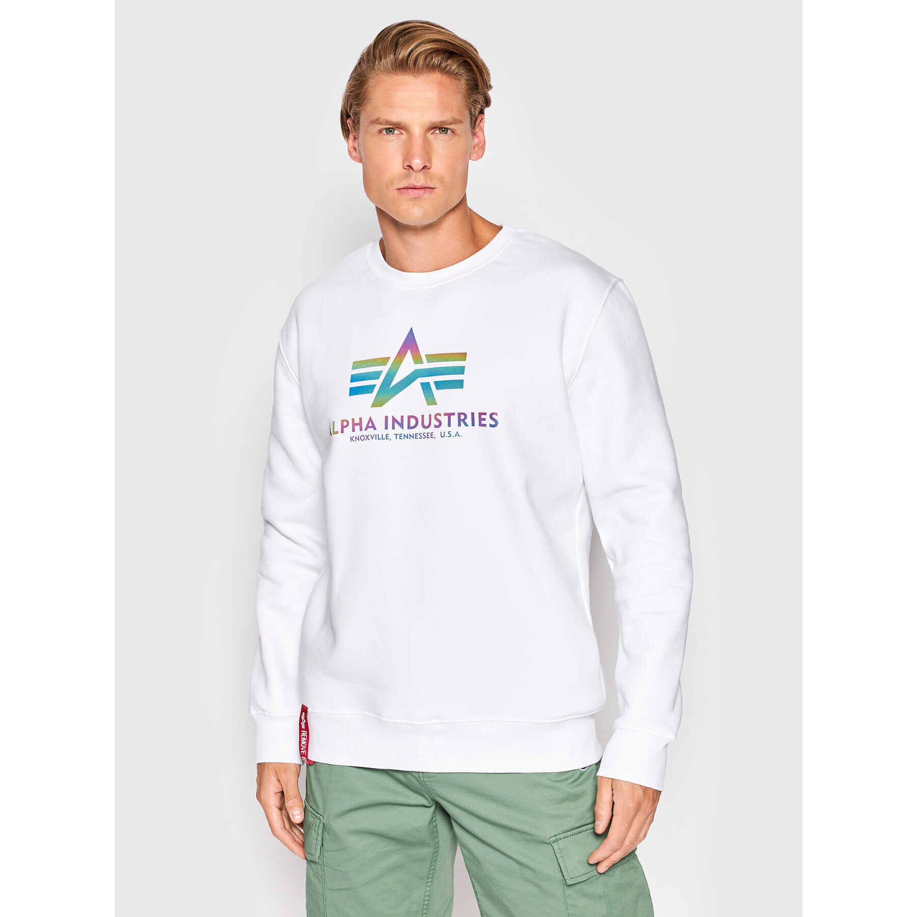 Alpha Industries Mikina Basic Rainbow Print 178302RR Bílá Regular Fit - Pepit.cz