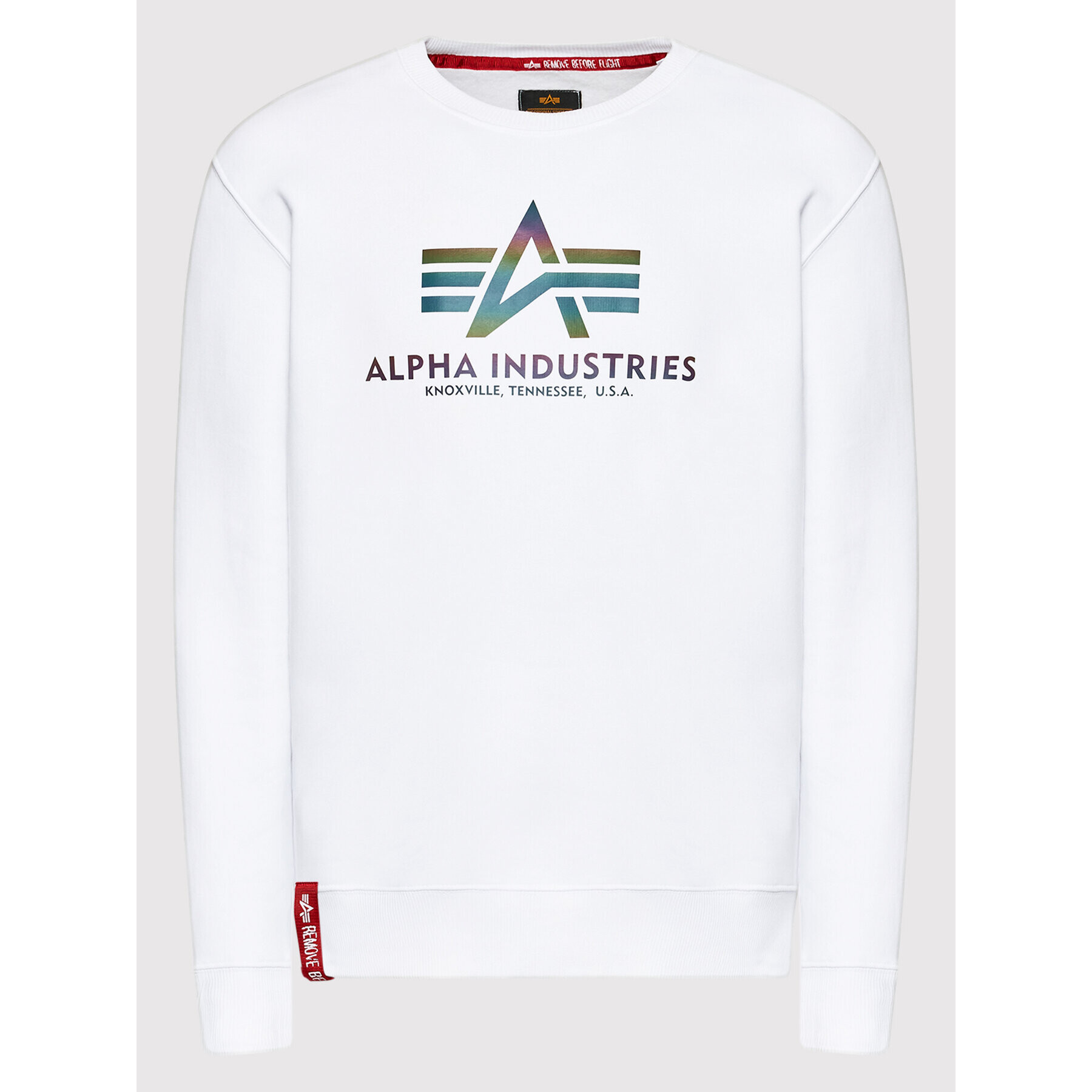 Alpha Industries Mikina Basic Rainbow Print 178302RR Bílá Regular Fit - Pepit.cz