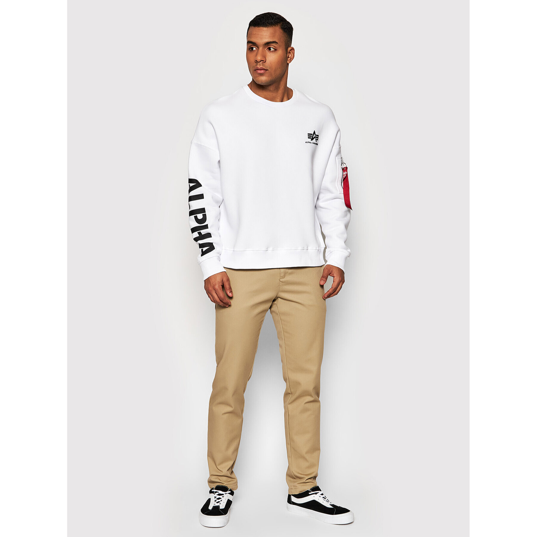 Alpha Industries Mikina Sleeve Print 116304 Bílá Oversize - Pepit.cz