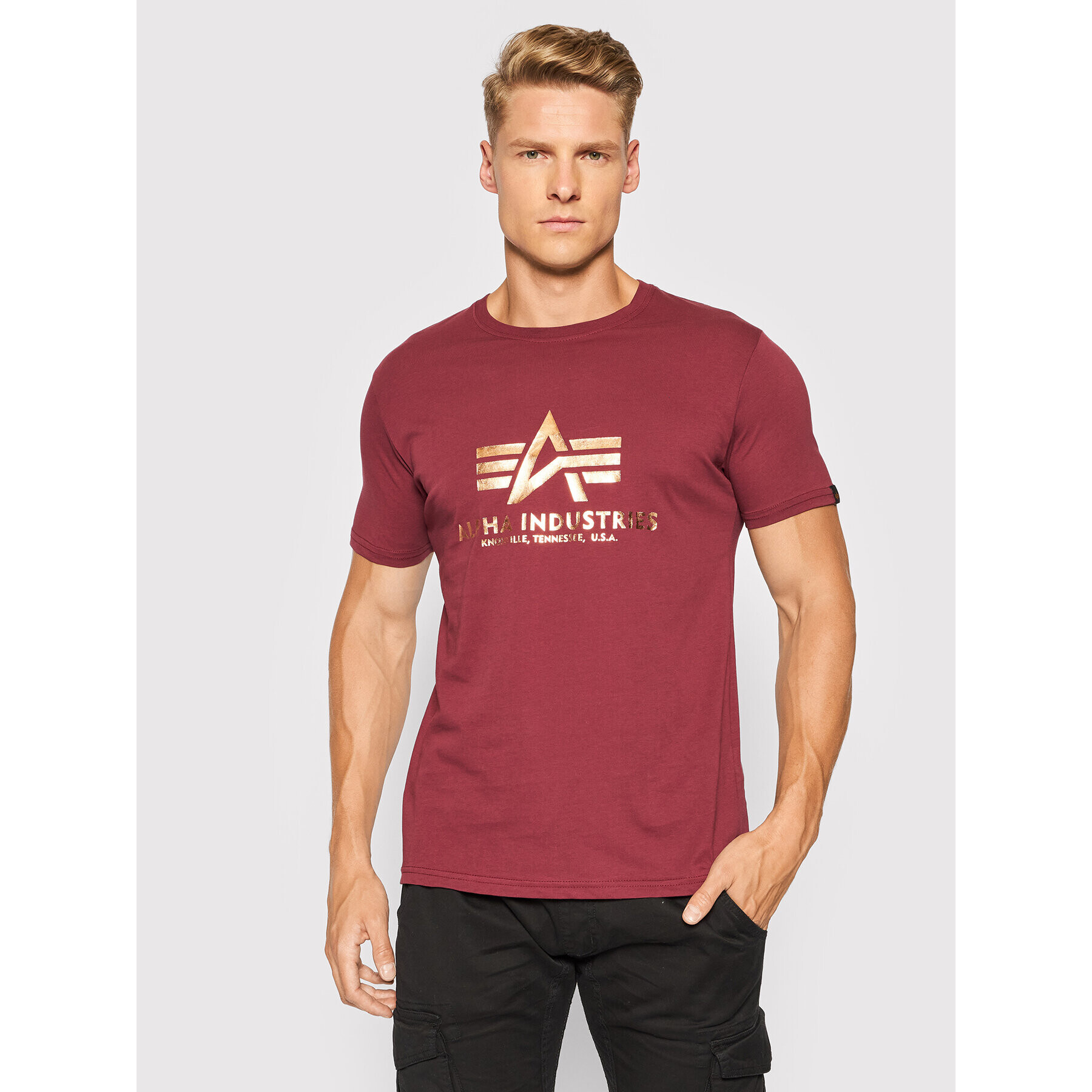 Alpha Industries T-Shirt Basic Foll Print 100501FP Bordó Regular Fit - Pepit.cz