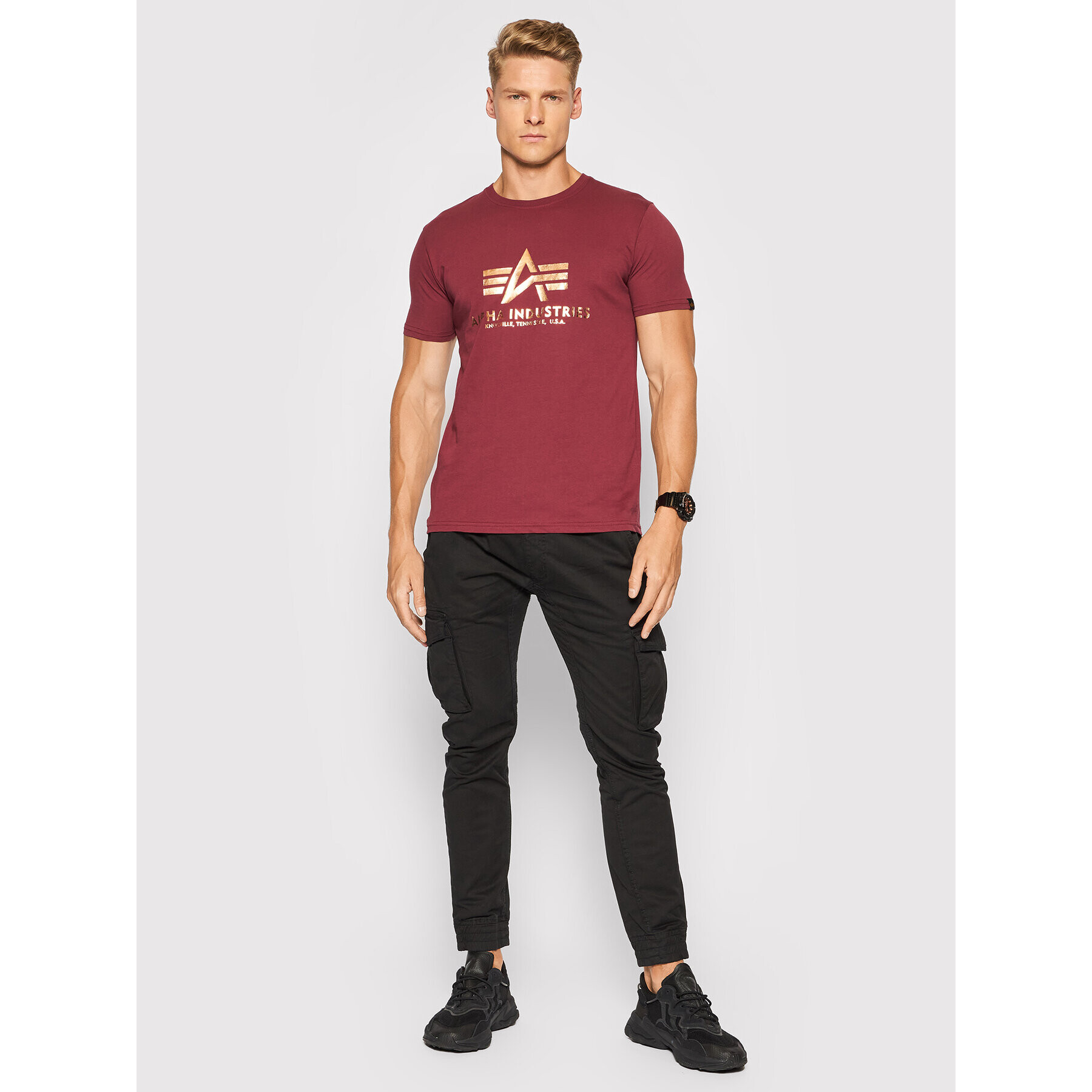 Alpha Industries T-Shirt Basic Foll Print 100501FP Bordó Regular Fit - Pepit.cz