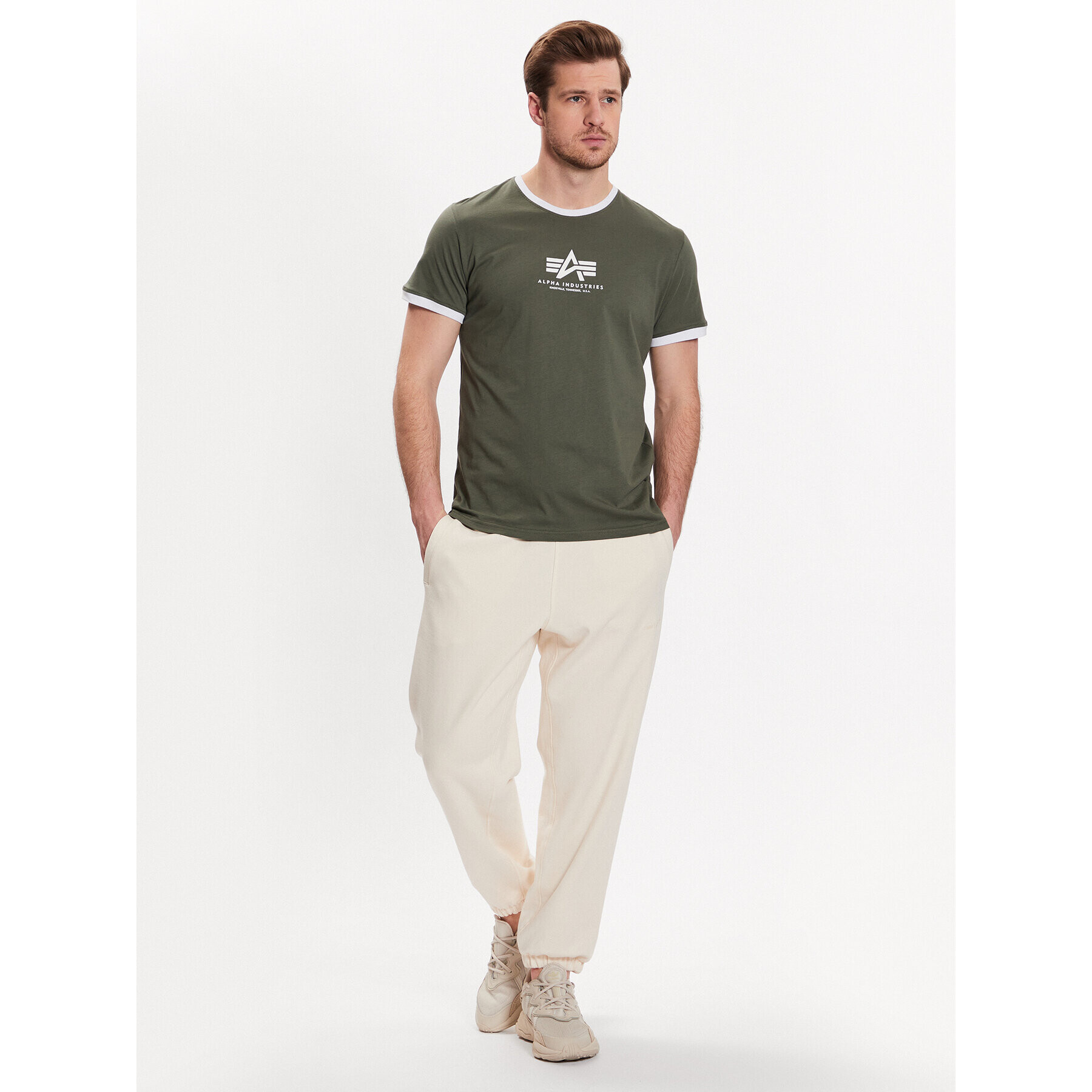 Alpha Industries T-Shirt Basic T Contrast 106501 Zelená Regular Fit - Pepit.cz