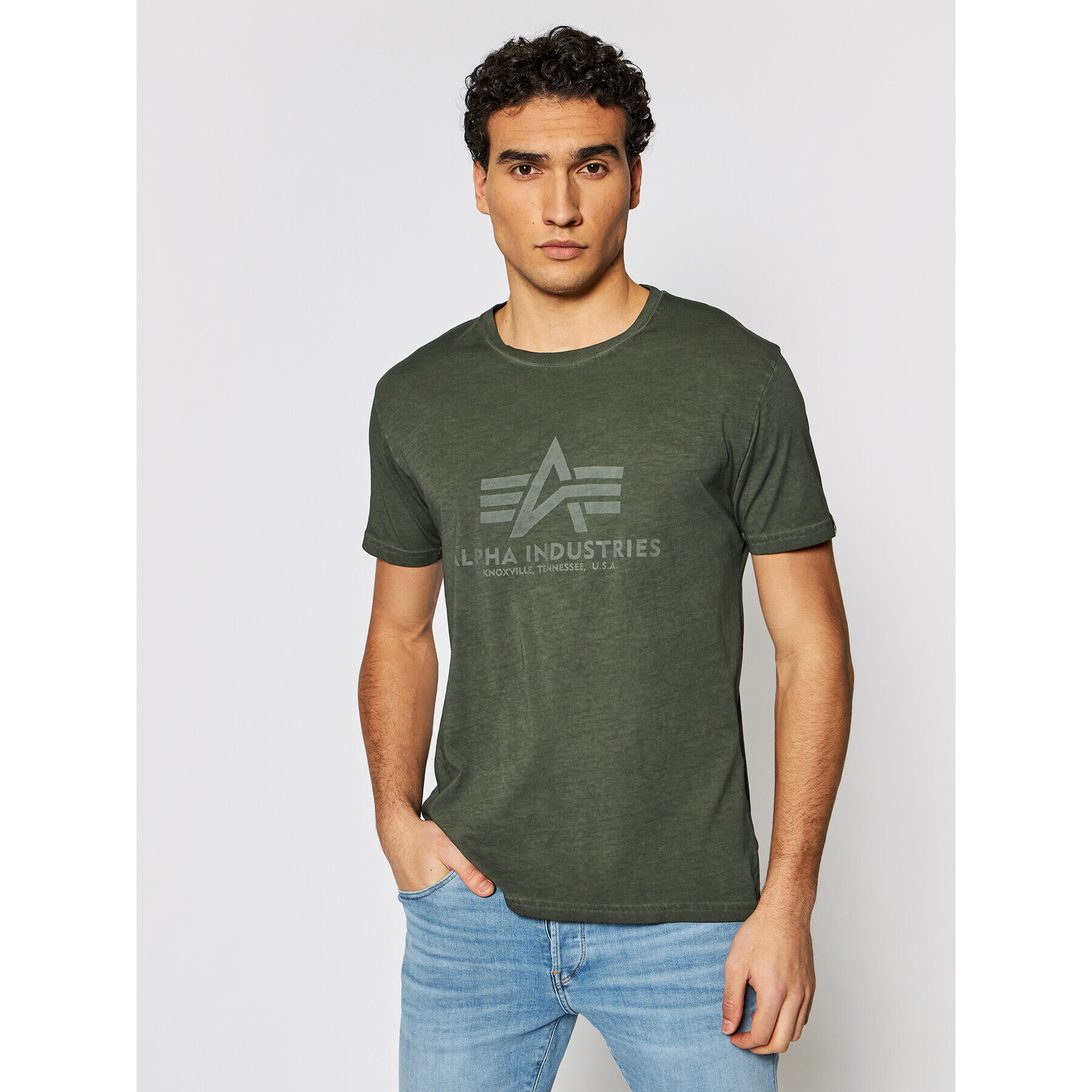 Alpha Industries T-Shirt Basic T Oildye 116515 Zelená Regular Fit - Pepit.cz