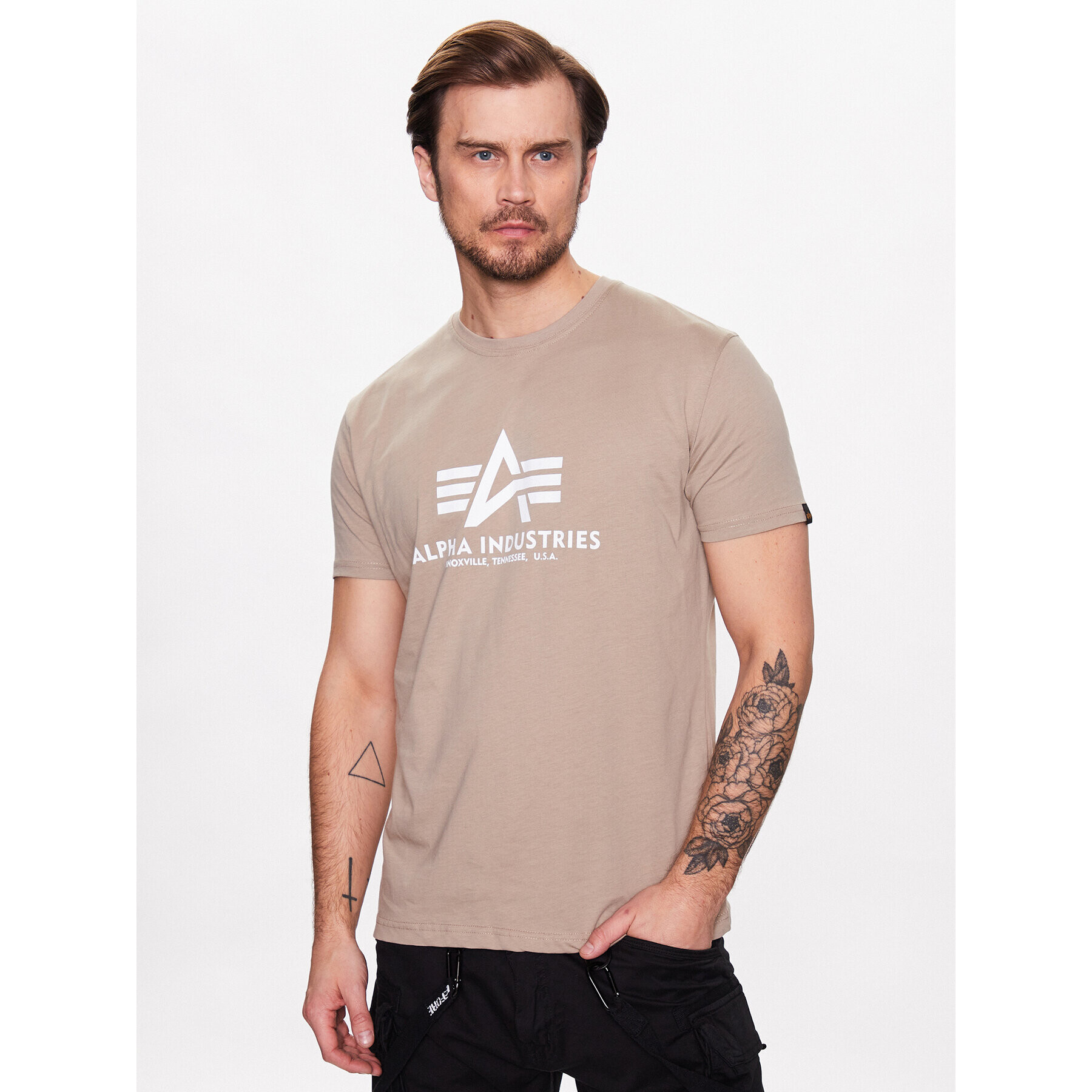 Alpha Industries T-Shirt Basic T-Shirt Béžová Regular Fit - Pepit.cz