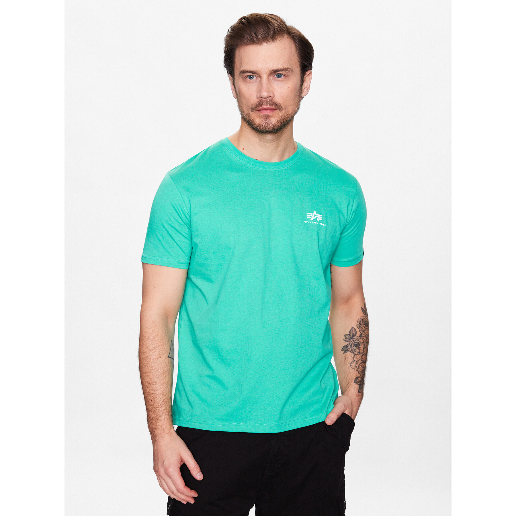 Alpha Industries T-Shirt Basic T Small Logo 188505 Zelená Regular Fit - Pepit.cz