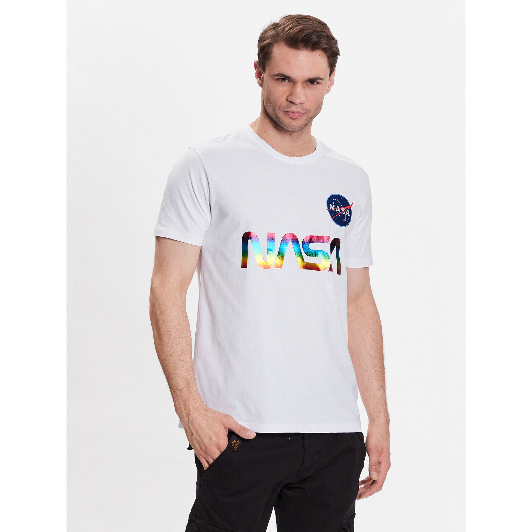 Alpha Industries T-Shirt NASA Refl. T Metal 178501M Bílá Regular Fit - Pepit.cz