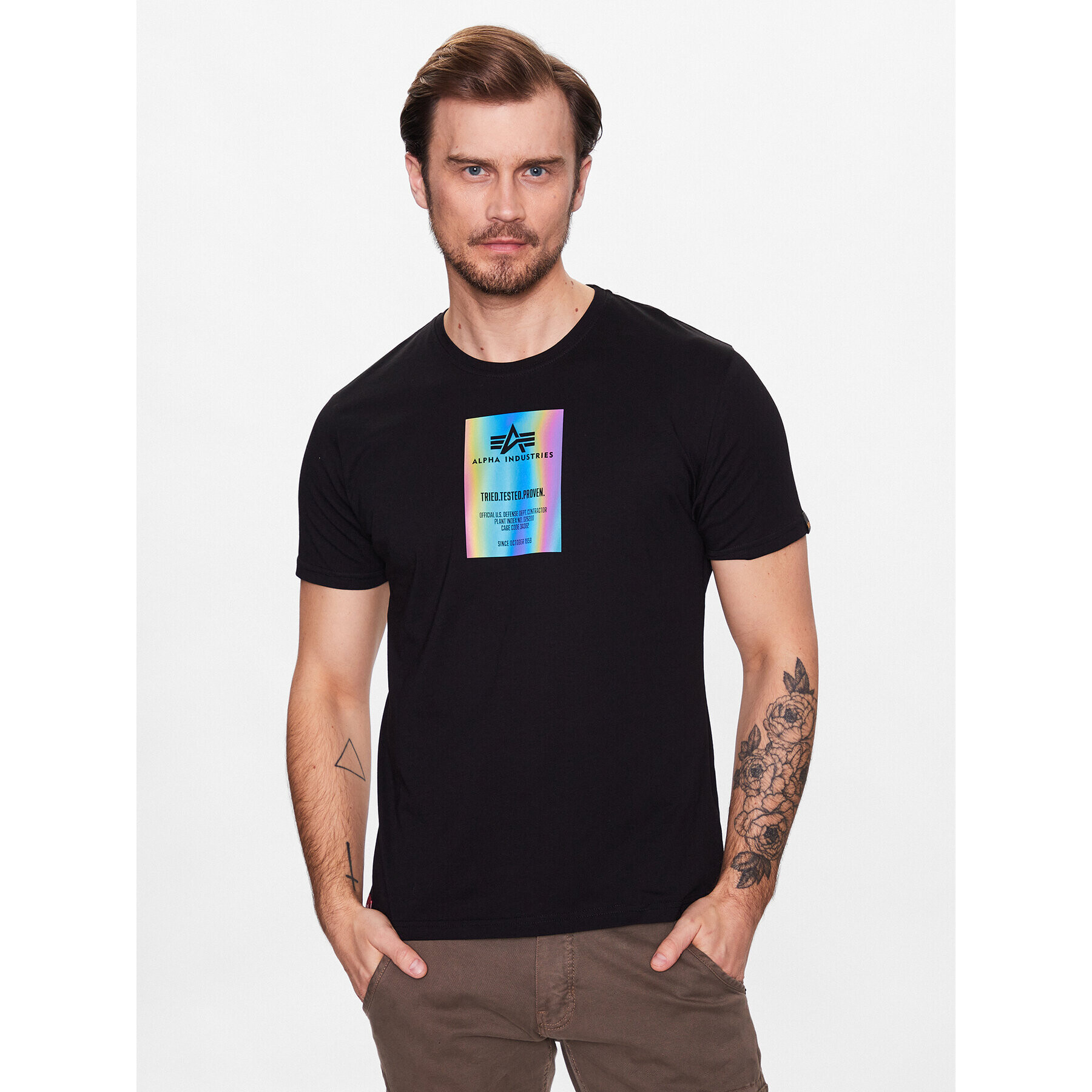 Alpha Industries T-Shirt Rainbow Reflective Label T 126501RR Černá Regular Fit - Pepit.cz