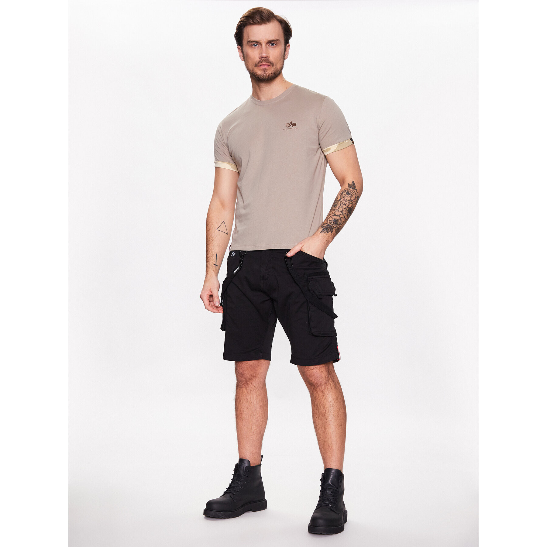 Alpha Industries T-Shirt Roll-Up 106509 Hnědá Regular Fit - Pepit.cz