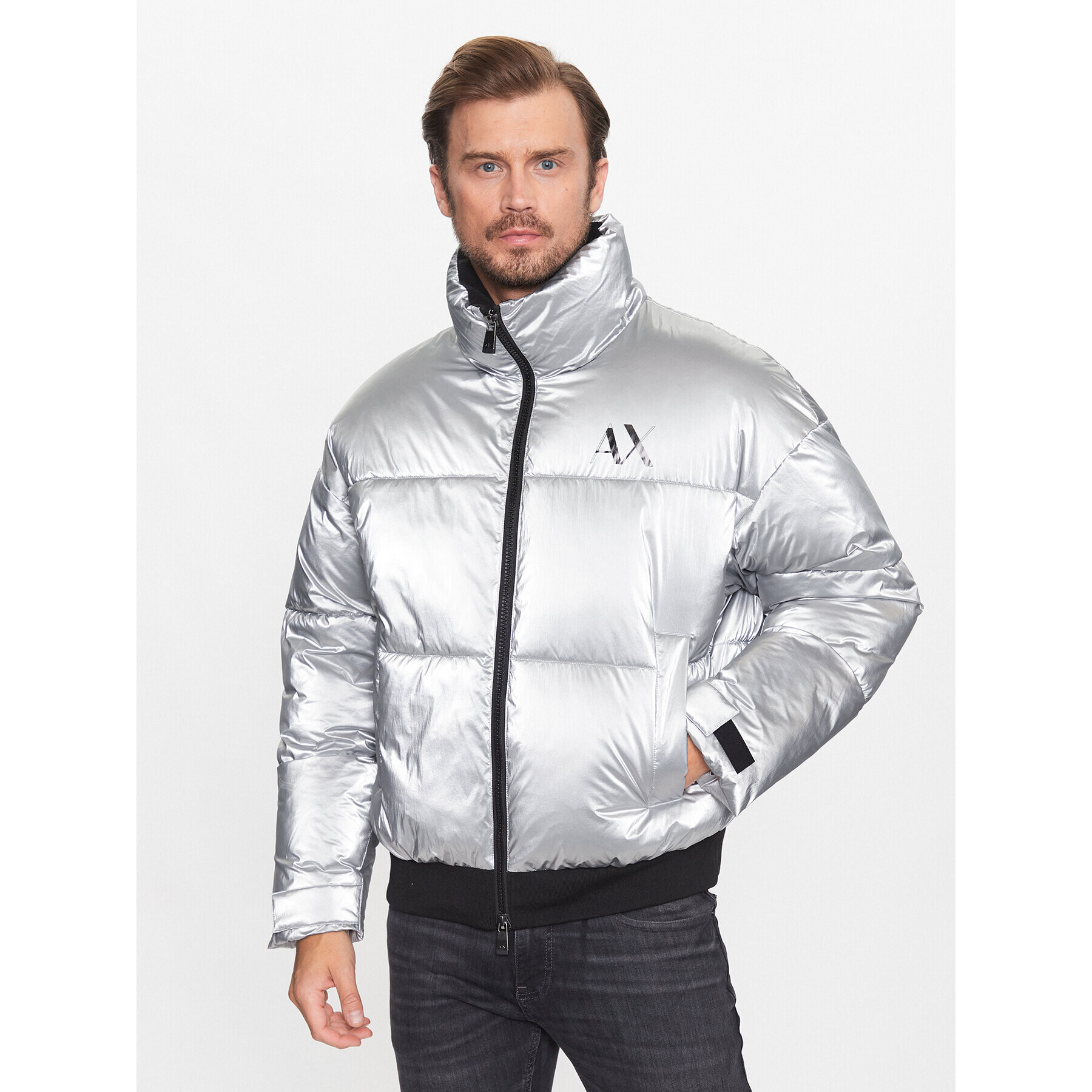 Armani Exchange Vatovaná bunda 6RZB45 ZNPTZ 1987 Stříbrná Regular Fit - Pepit.cz