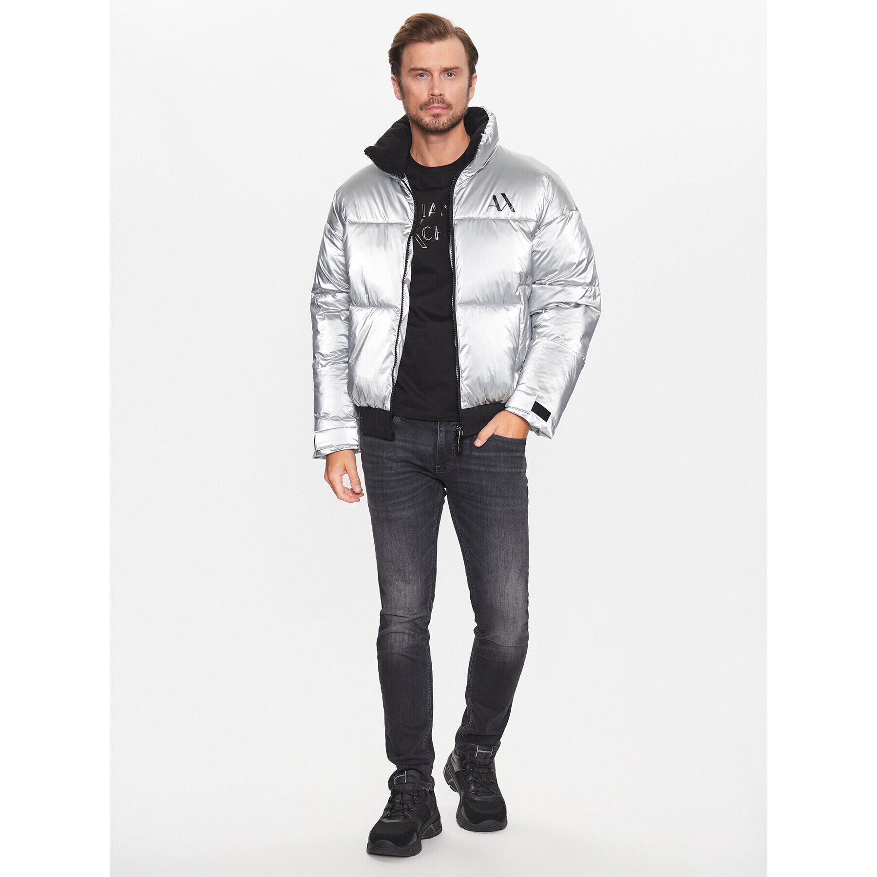 Armani Exchange Vatovaná bunda 6RZB45 ZNPTZ 1987 Stříbrná Regular Fit - Pepit.cz