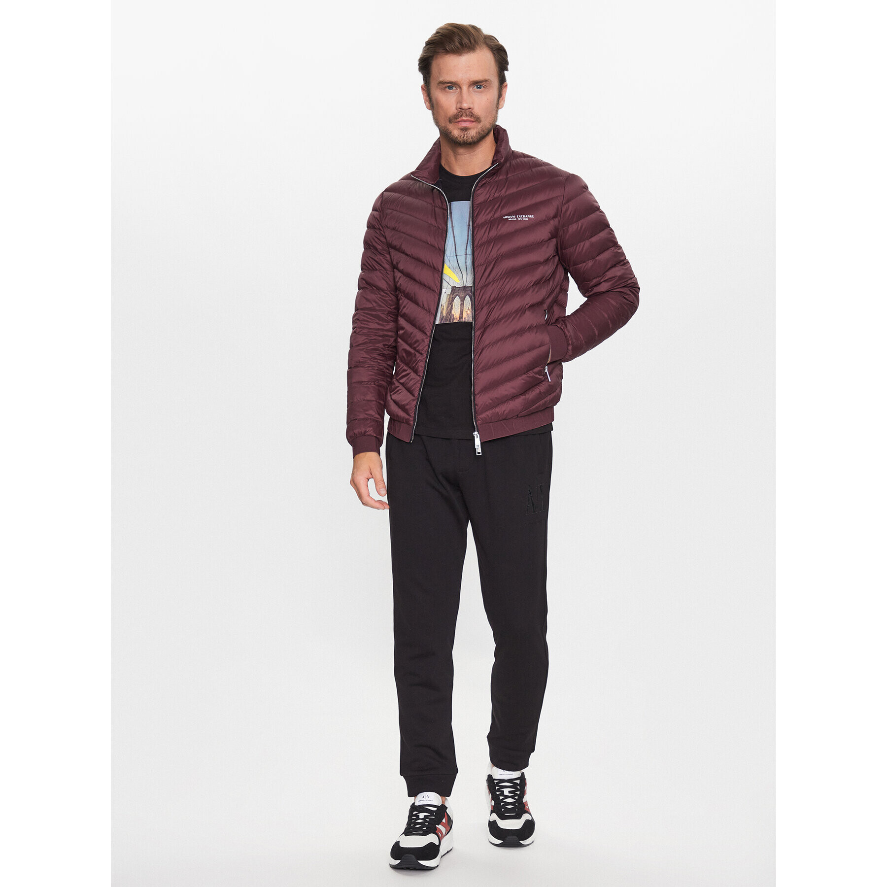 Armani Exchange Vatovaná bunda 8NZB52 ZNW3Z 44AL Bordó Regular Fit - Pepit.cz