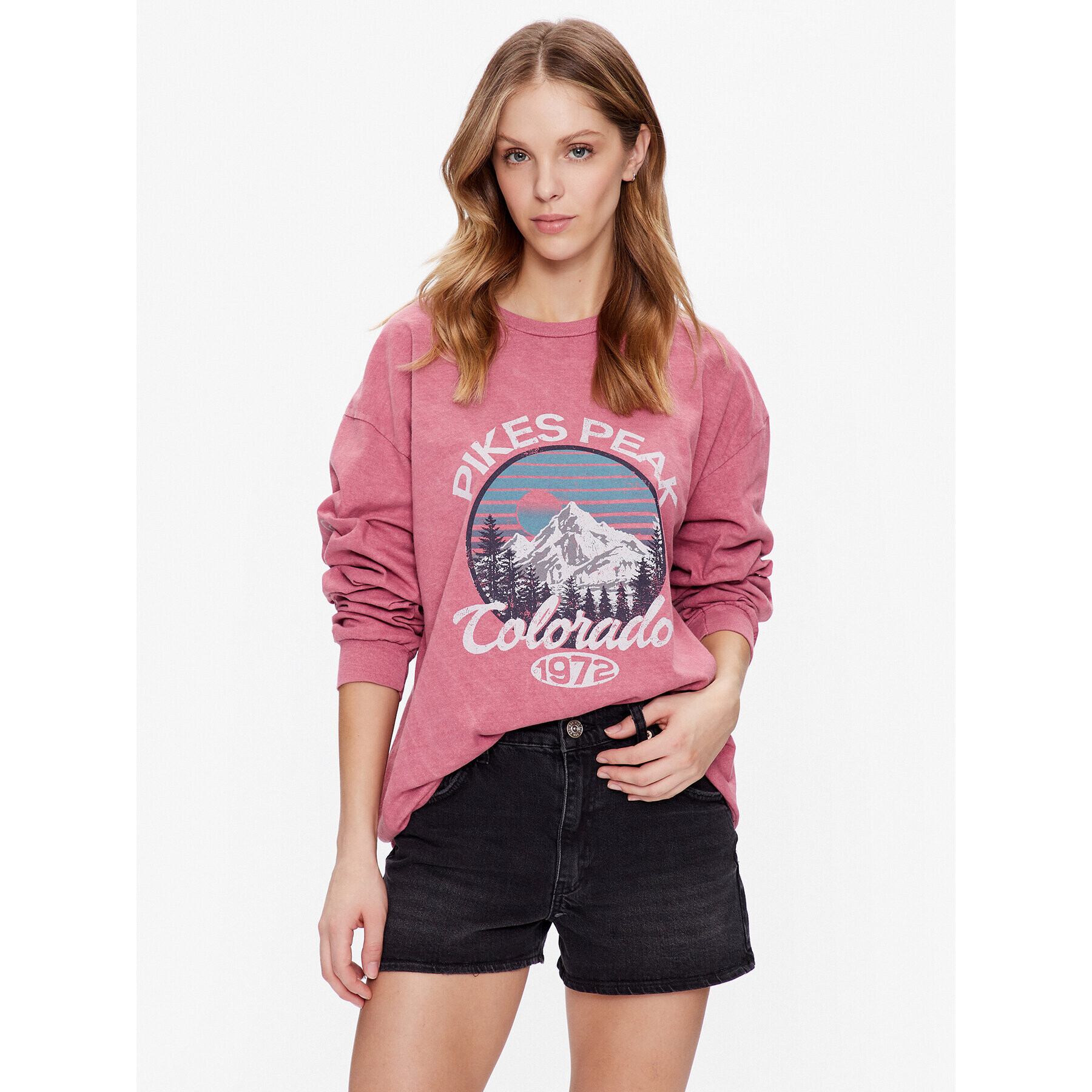 BDG Urban Outfitters Mikina BDG PIKES PEAKS SKATE LS 76471234 Růžová Oversize - Pepit.cz