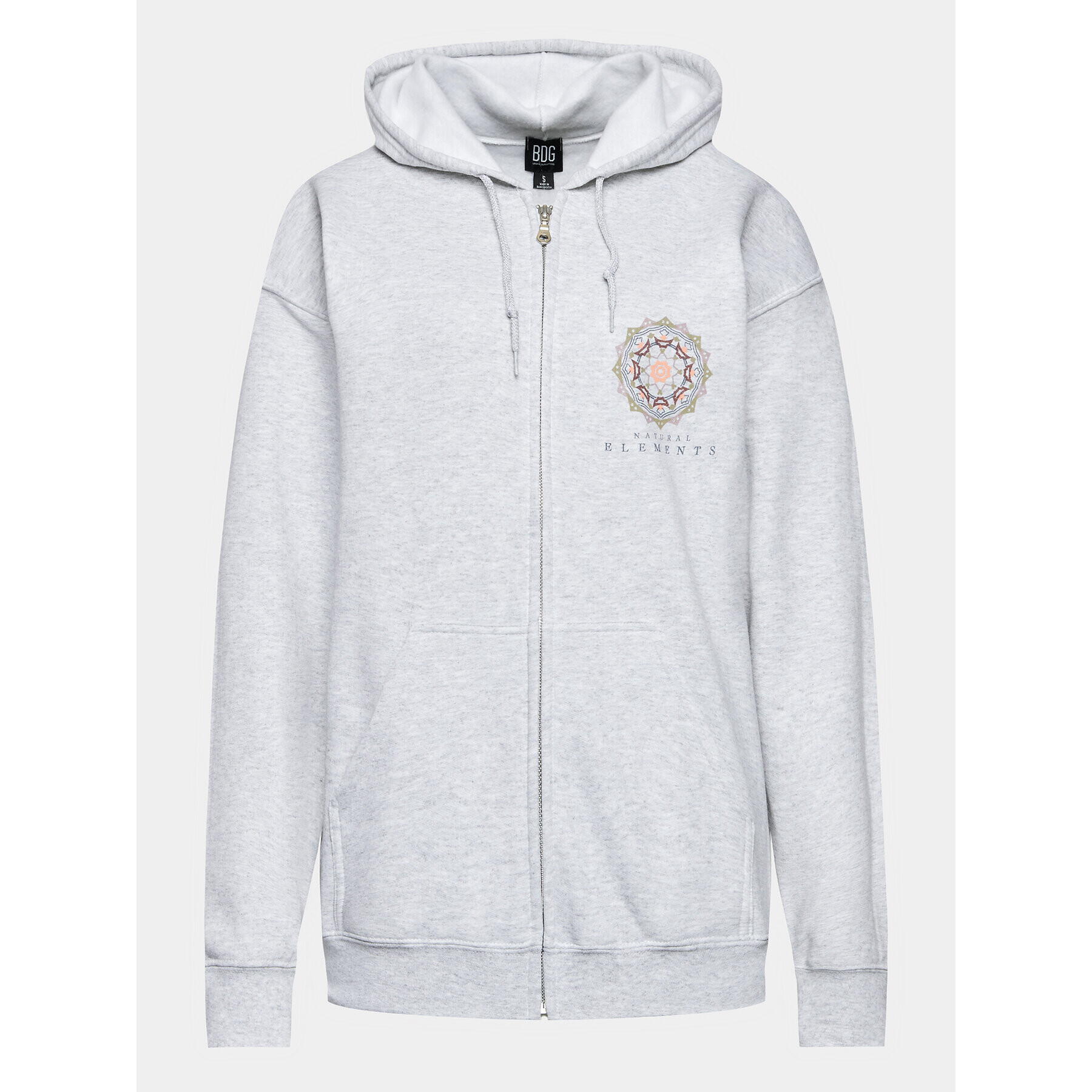 BDG Urban Outfitters Mikina Org Mandala Zip Thru 77173169 Šedá Zipped Hoodie Fit - Pepit.cz