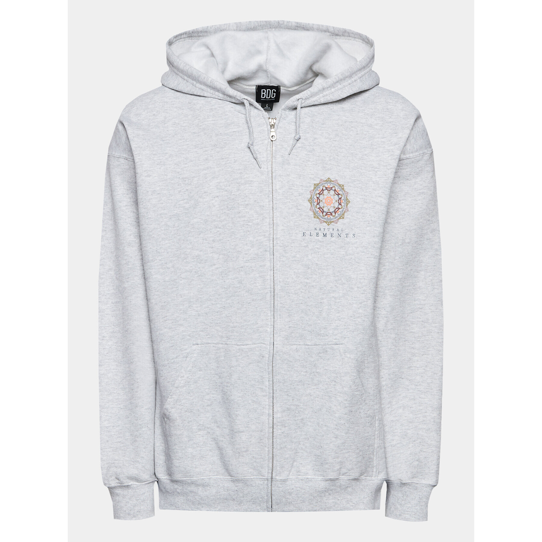 BDG Urban Outfitters Mikina Org Mandala Zip Thru 77173169 Šedá Zipped Hoodie Fit - Pepit.cz