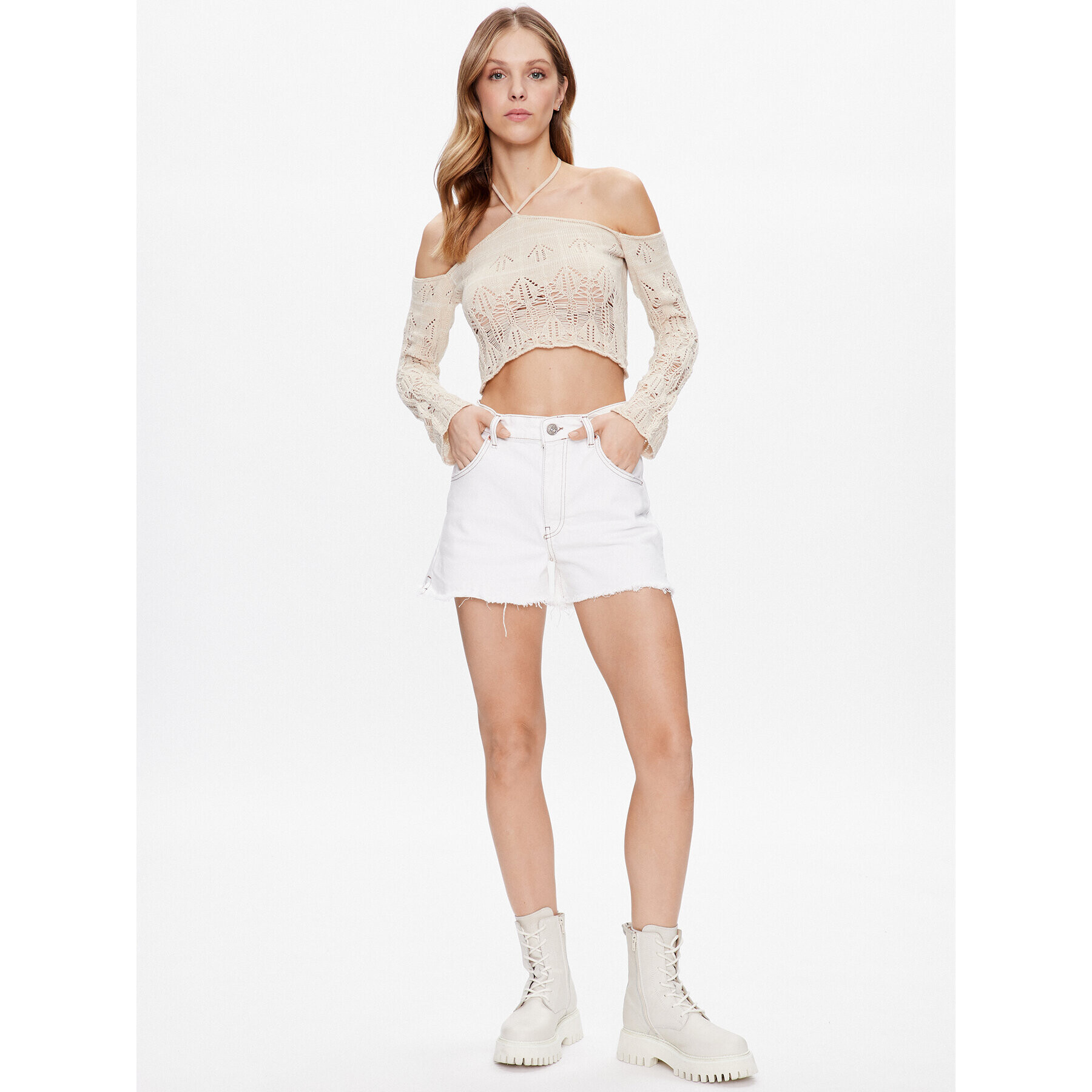 BDG Urban Outfitters Svetr BDG LADDERED HALTER NECK 76469477 Béžová Cropped Fit - Pepit.cz