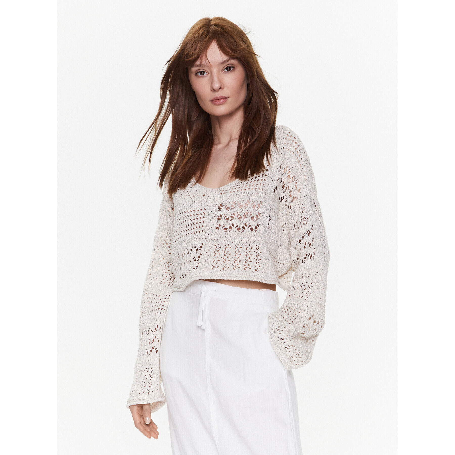 BDG Urban Outfitters Svetr BDG MIX TEXTURE OPEN KNIT 76469063 Béžová Cropped Fit - Pepit.cz