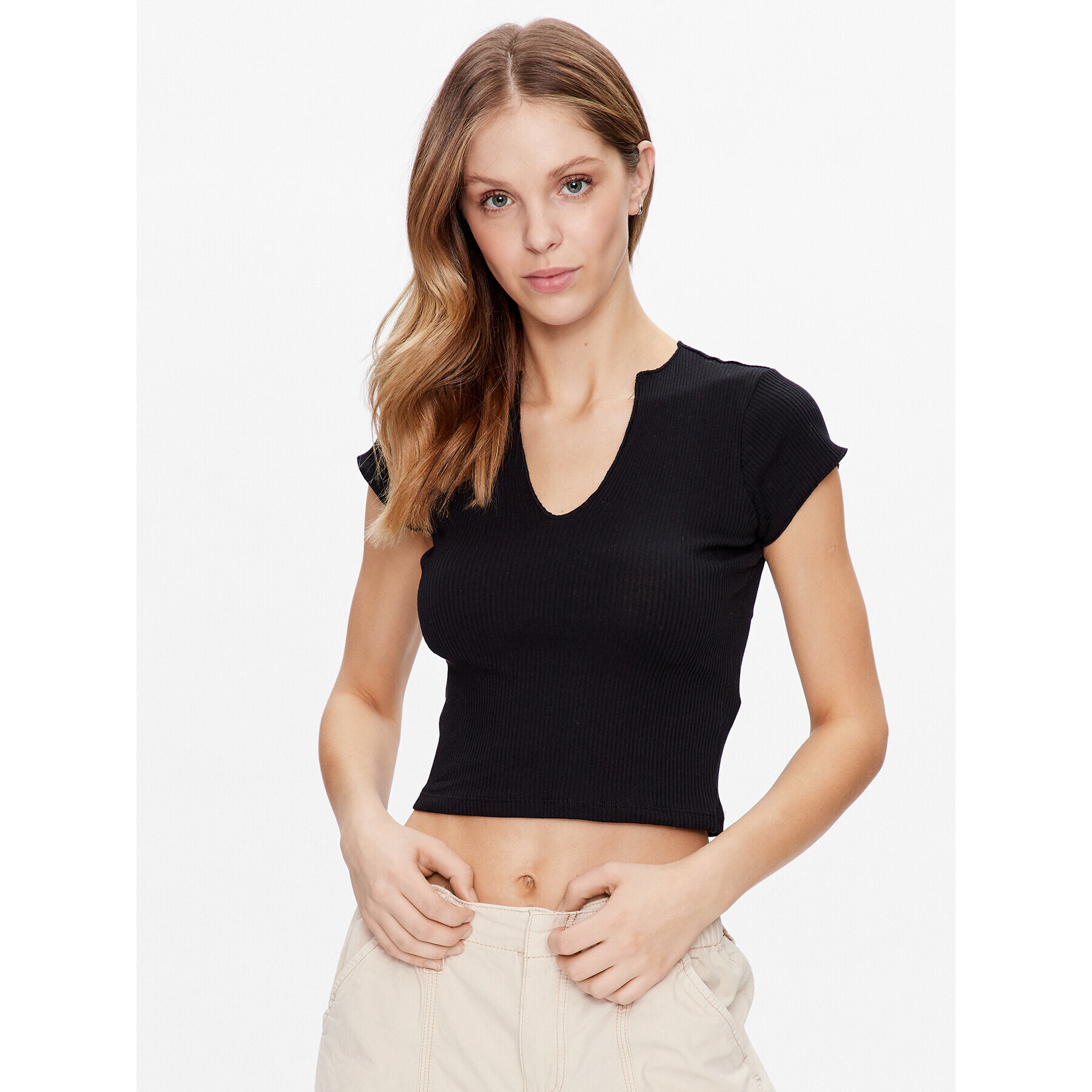 BDG Urban Outfitters Top BDG NOLA NOTCH NECK SS 76467927 Černá Slim Fit - Pepit.cz