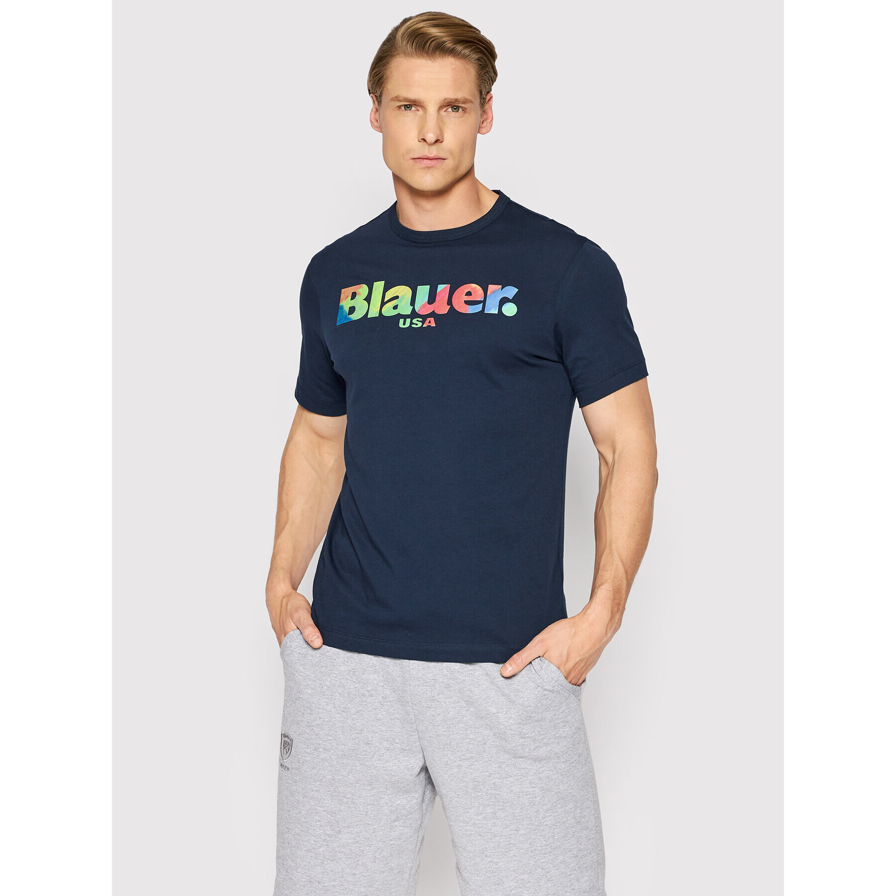 Blauer T-Shirt Arcobaleno BLUH02173 004547 Tmavomodrá Regular Fit - Pepit.cz