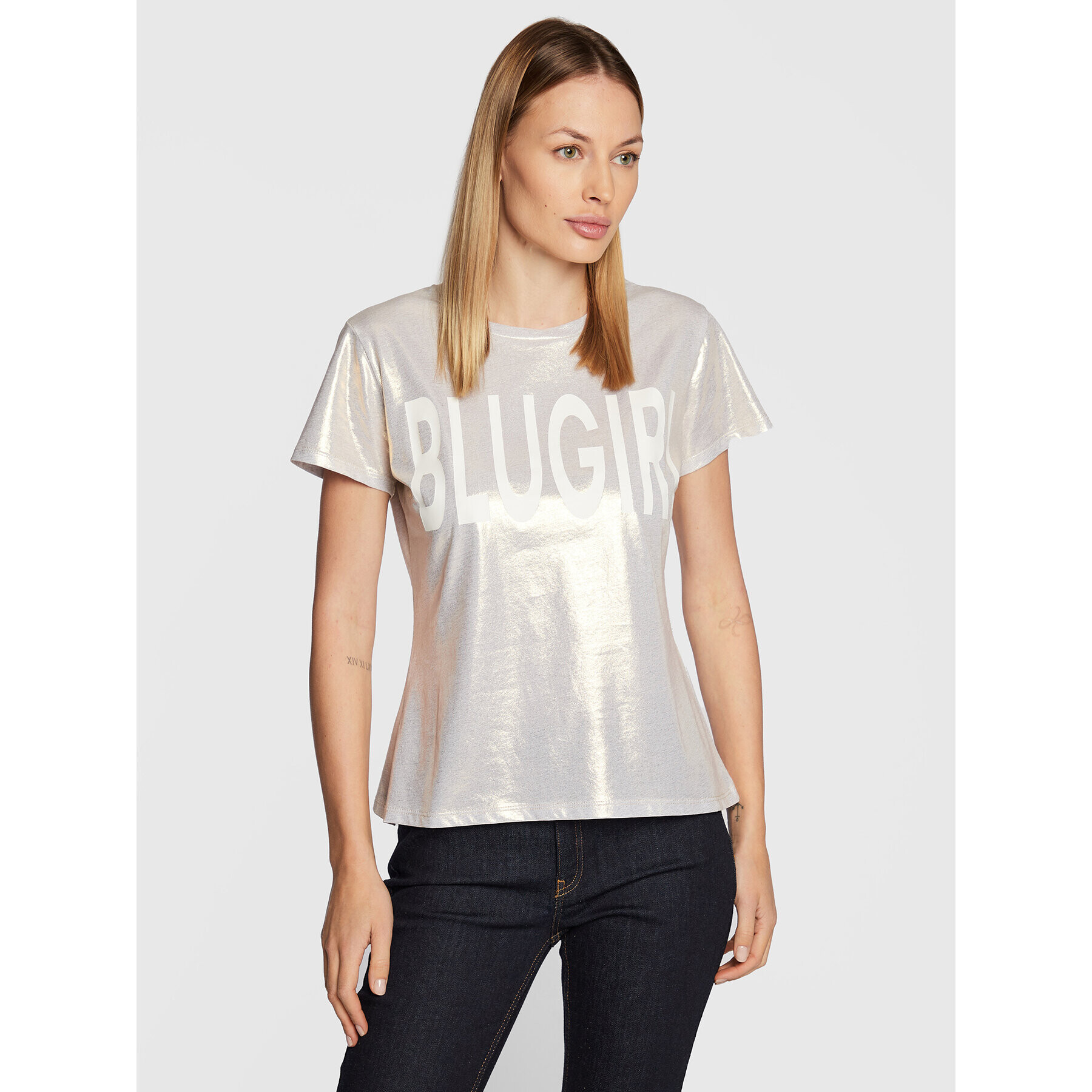 Blugirl Blumarine T-Shirt RF2213-J6559 Stříbrná Regular Fit - Pepit.cz