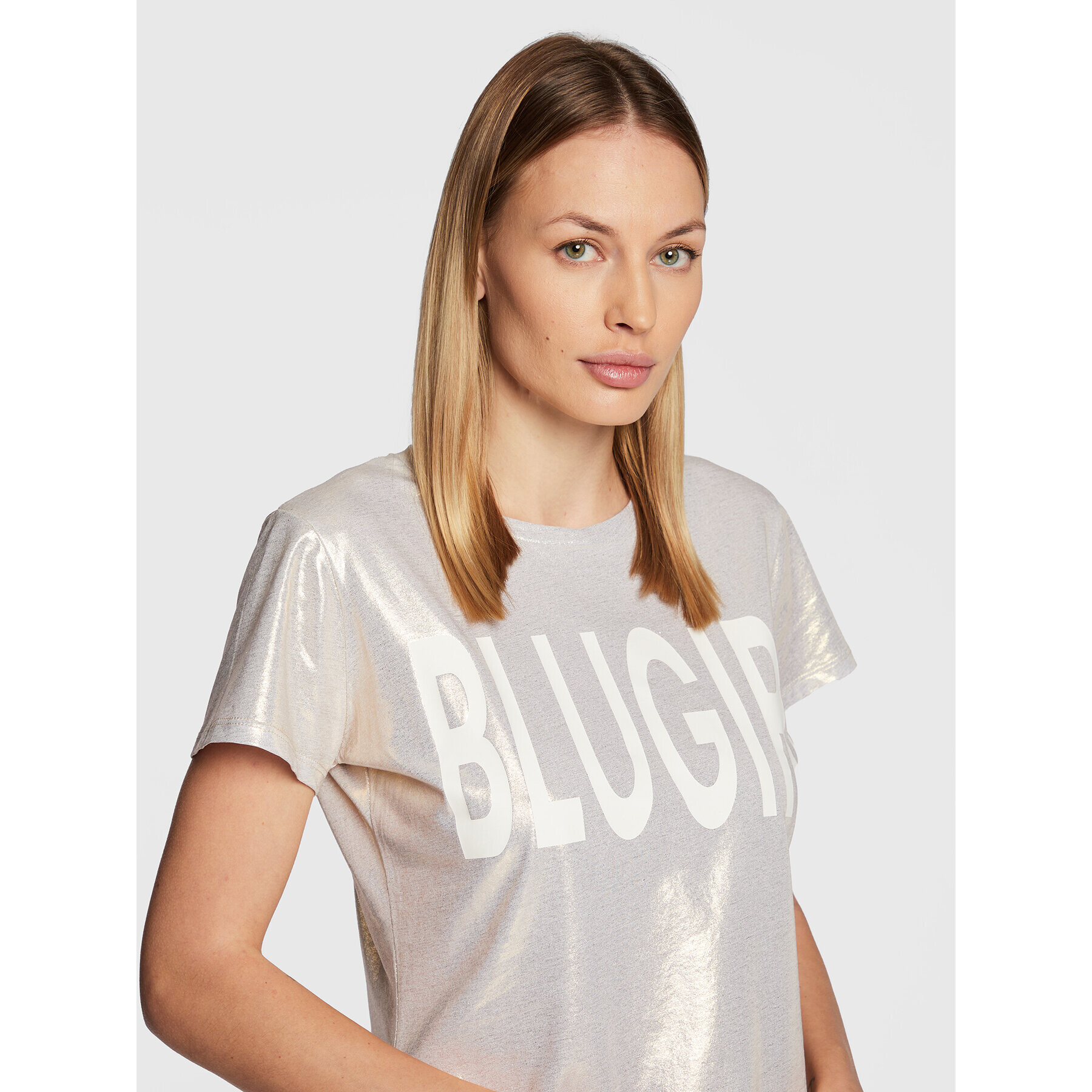 Blugirl Blumarine T-Shirt RF2213-J6559 Stříbrná Regular Fit - Pepit.cz