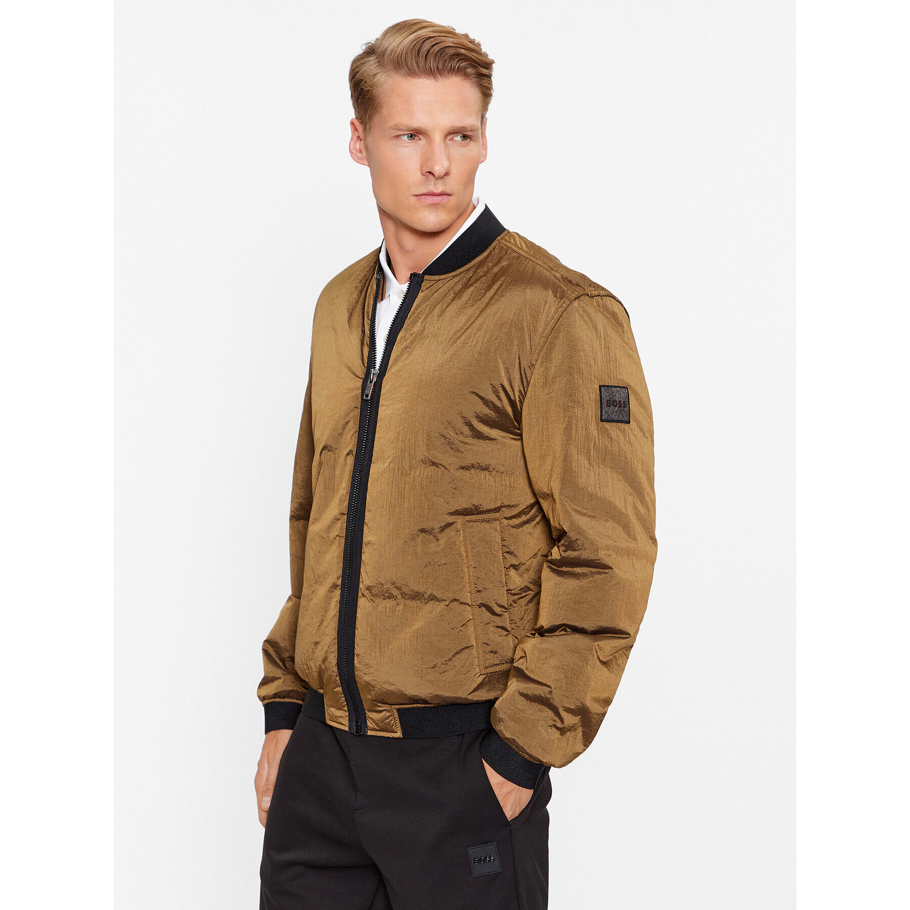 Boss Bunda bomber Overse 50496479 Hnědá Regular Fit - Pepit.cz