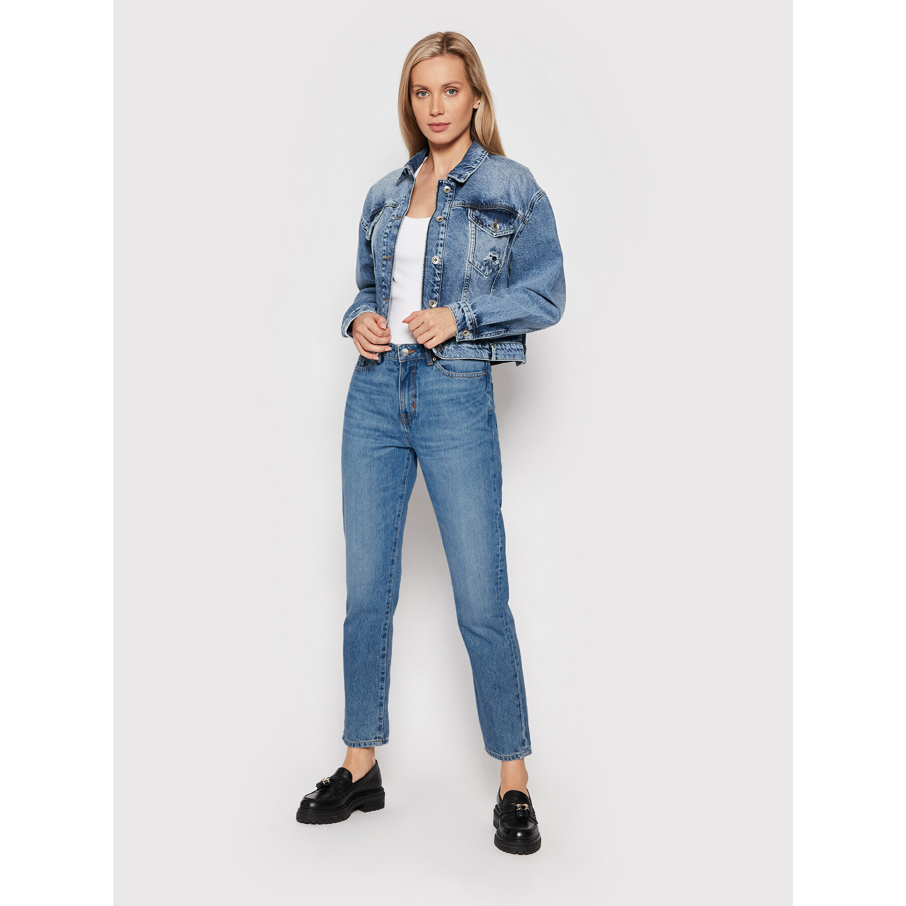 Boss Jeansy Straight Crop 1.4 50458581 Modrá Regular Fit - Pepit.cz