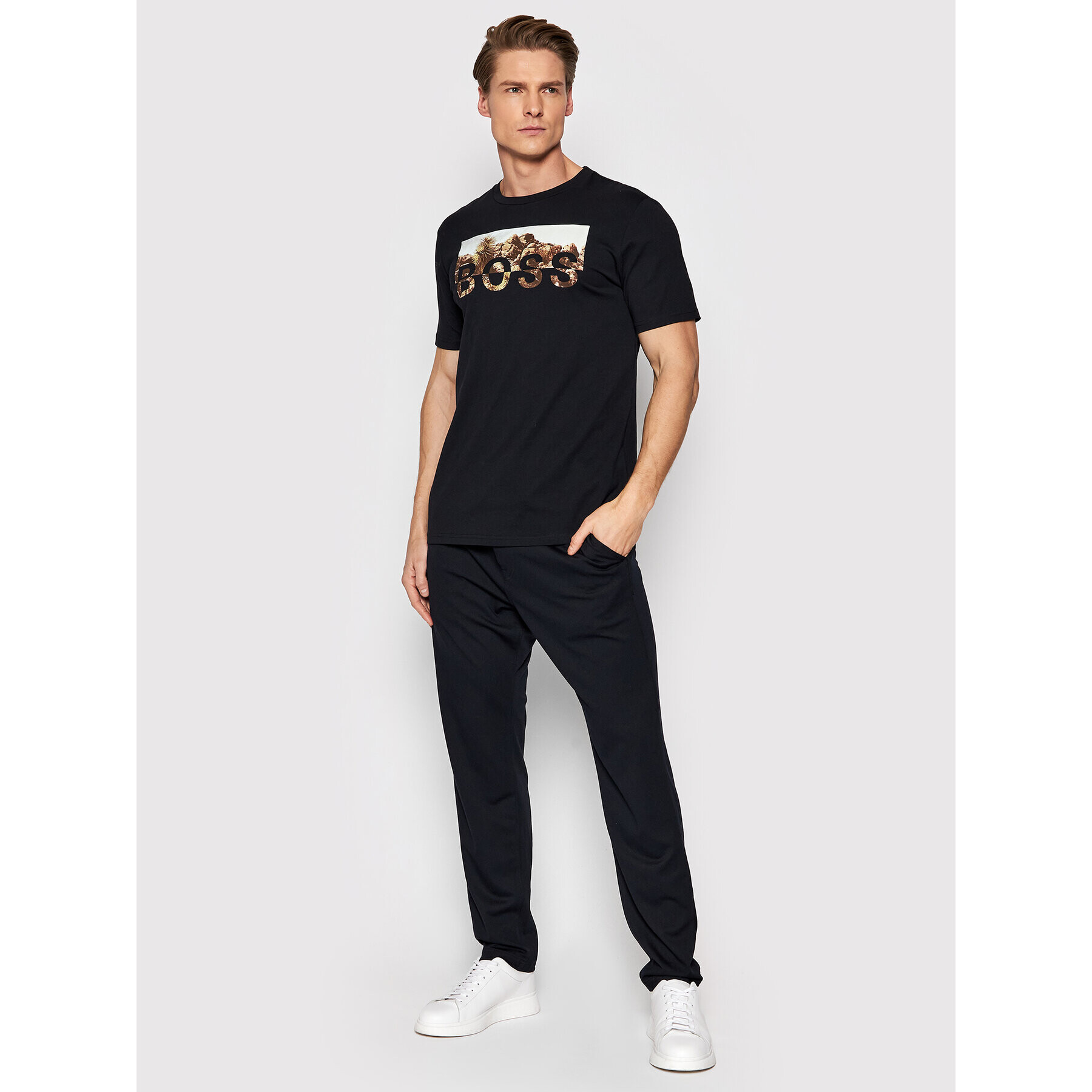 Boss Kalhoty z materiálu Taber-DS 50468188 Tmavomodrá Tapered Fit - Pepit.cz