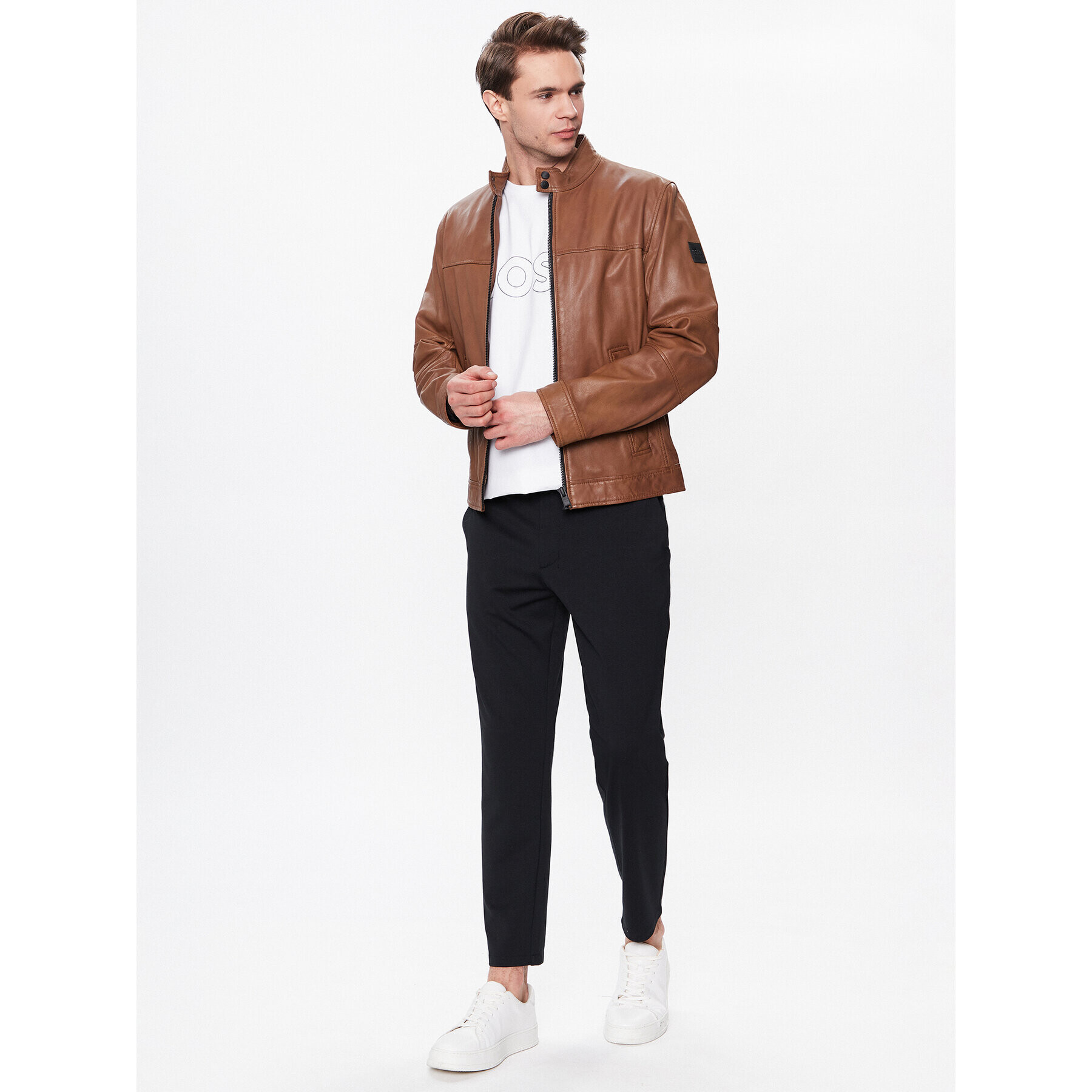 Boss Kožená bunda 50482227 Hnědá Slim Fit - Pepit.cz