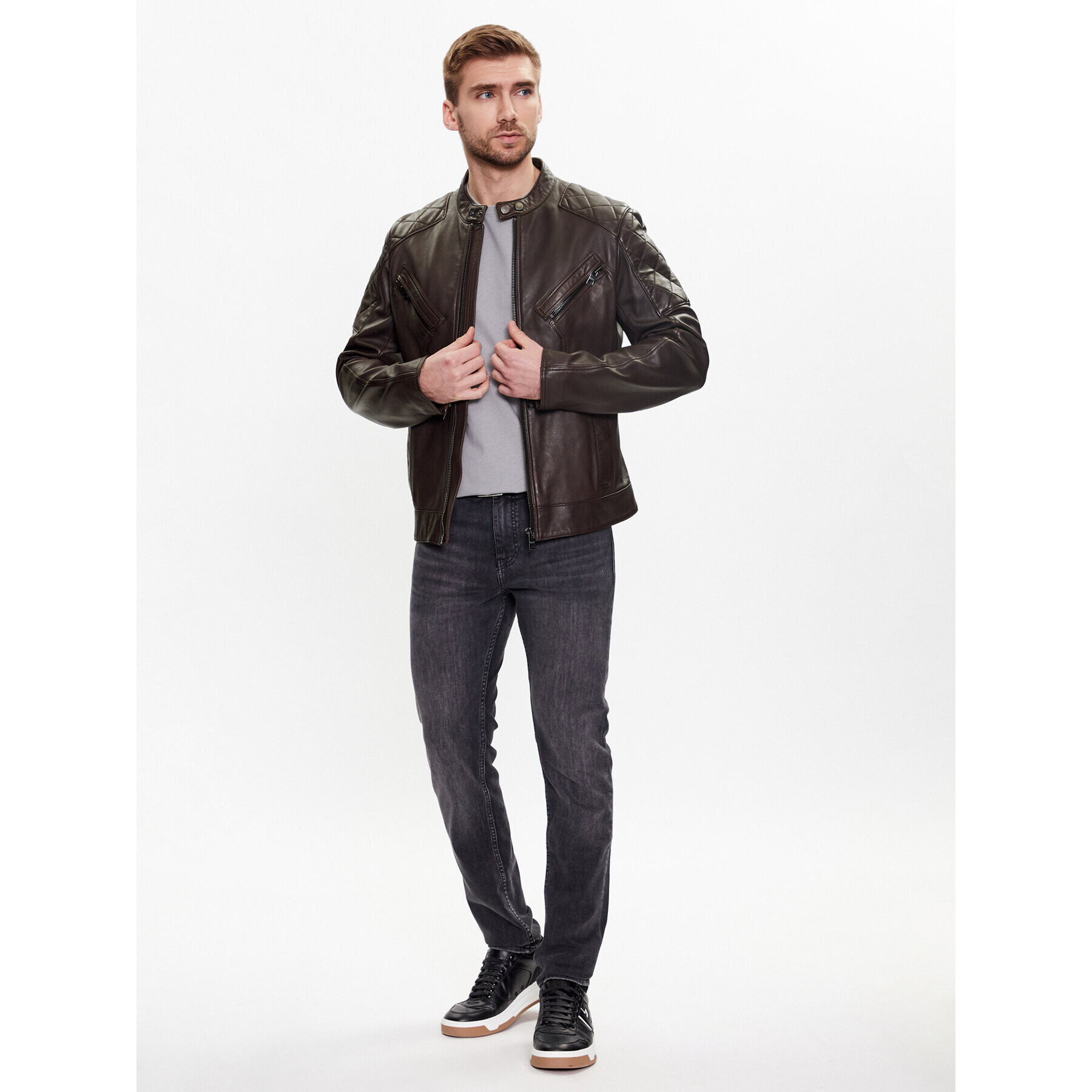 Boss Kožená bunda 50485083 Hnědá Slim Fit - Pepit.cz