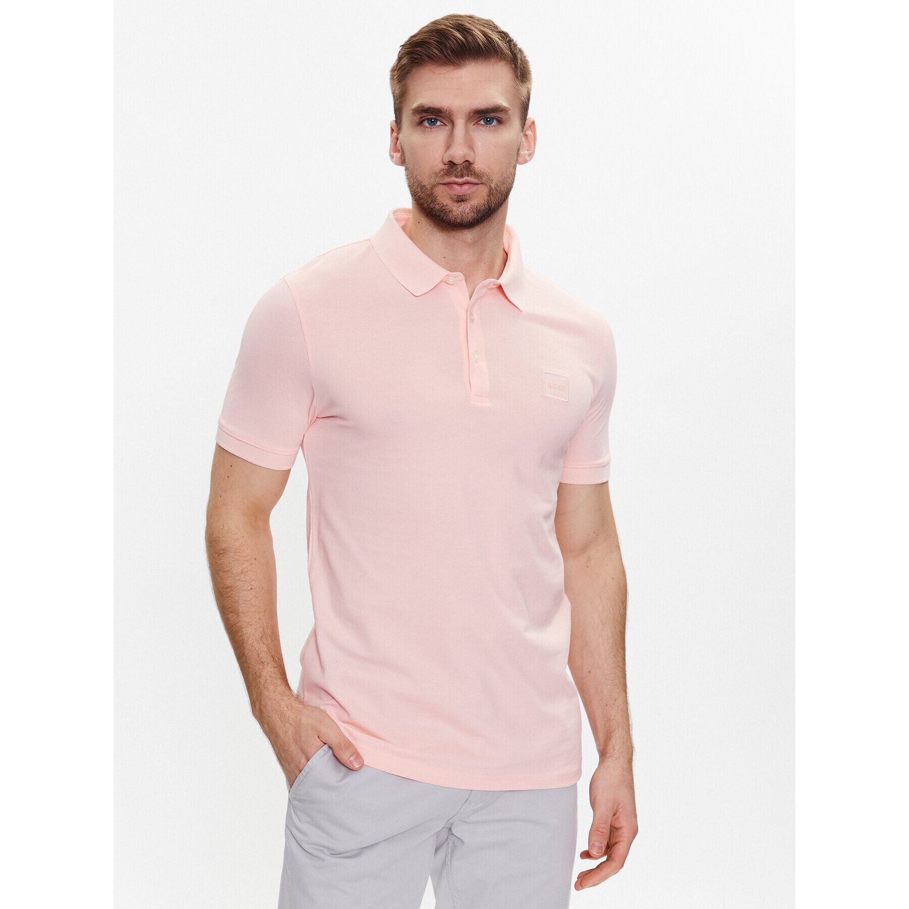 Boss Polokošile Passenger 50472668 Růžová Slim Fit - Pepit.cz