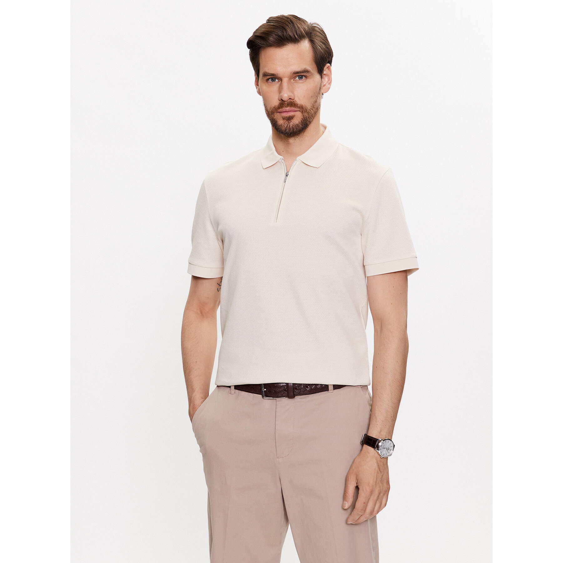 Boss Polokošile 50491409 Écru Regular Fit - Pepit.cz