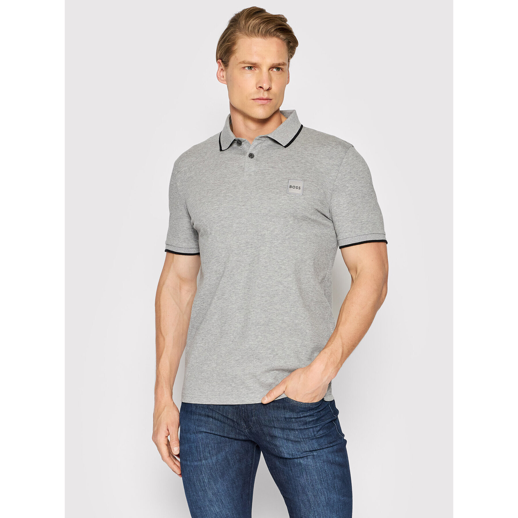 Boss Polokošile Passertip 50472665 Šedá Slim Fit - Pepit.cz