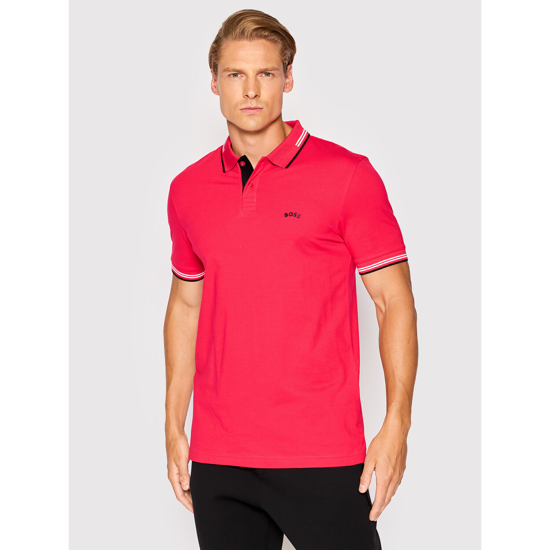 Boss Polokošile Paul Curved 50469245 Červená Slim Fit - Pepit.cz