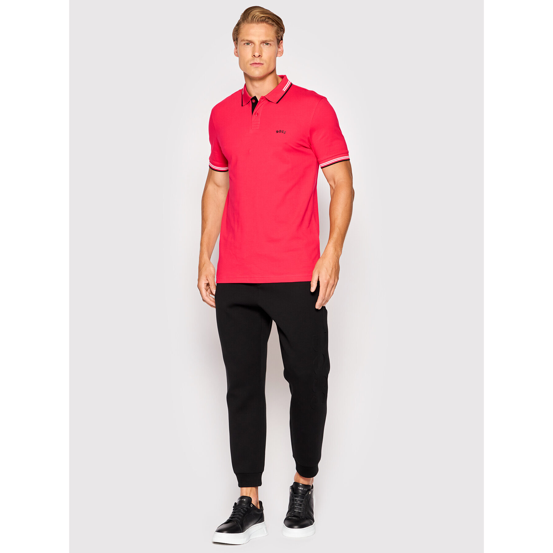 Boss Polokošile Paul Curved 50469245 Červená Slim Fit - Pepit.cz