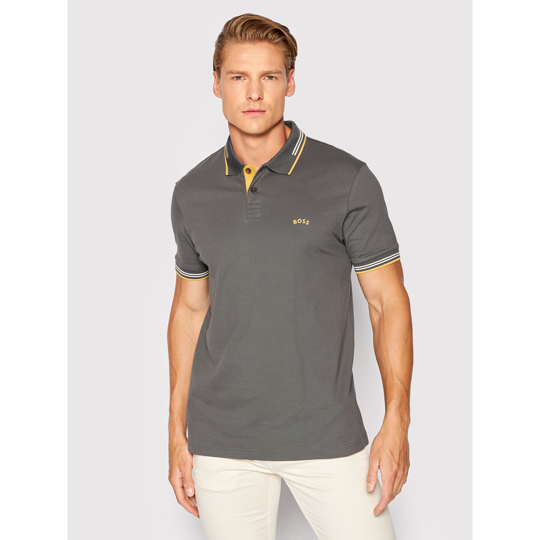 Boss Polokošile Paul Curved 50469245 Šedá Slim Fit - Pepit.cz