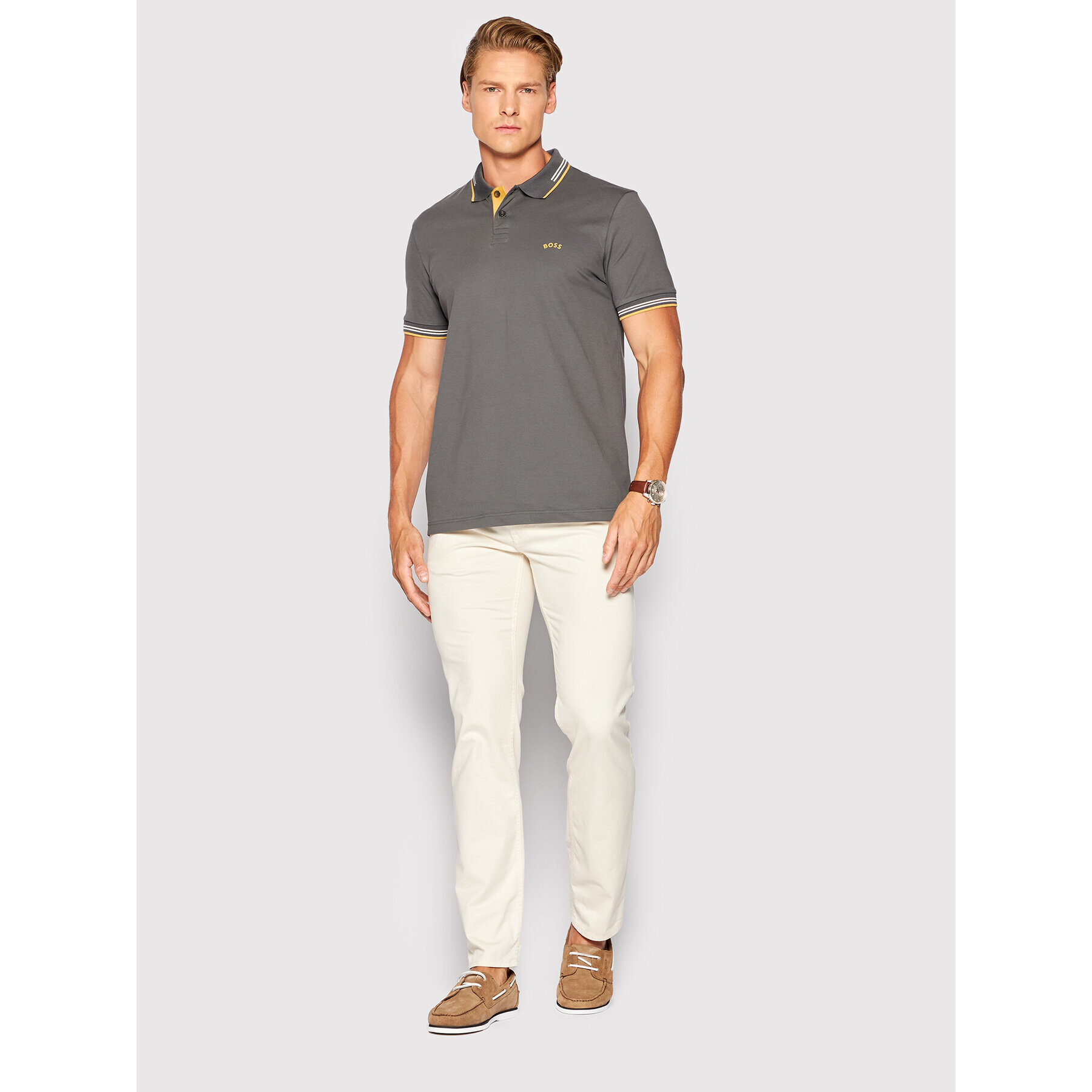 Boss Polokošile Paul Curved 50469245 Šedá Slim Fit - Pepit.cz